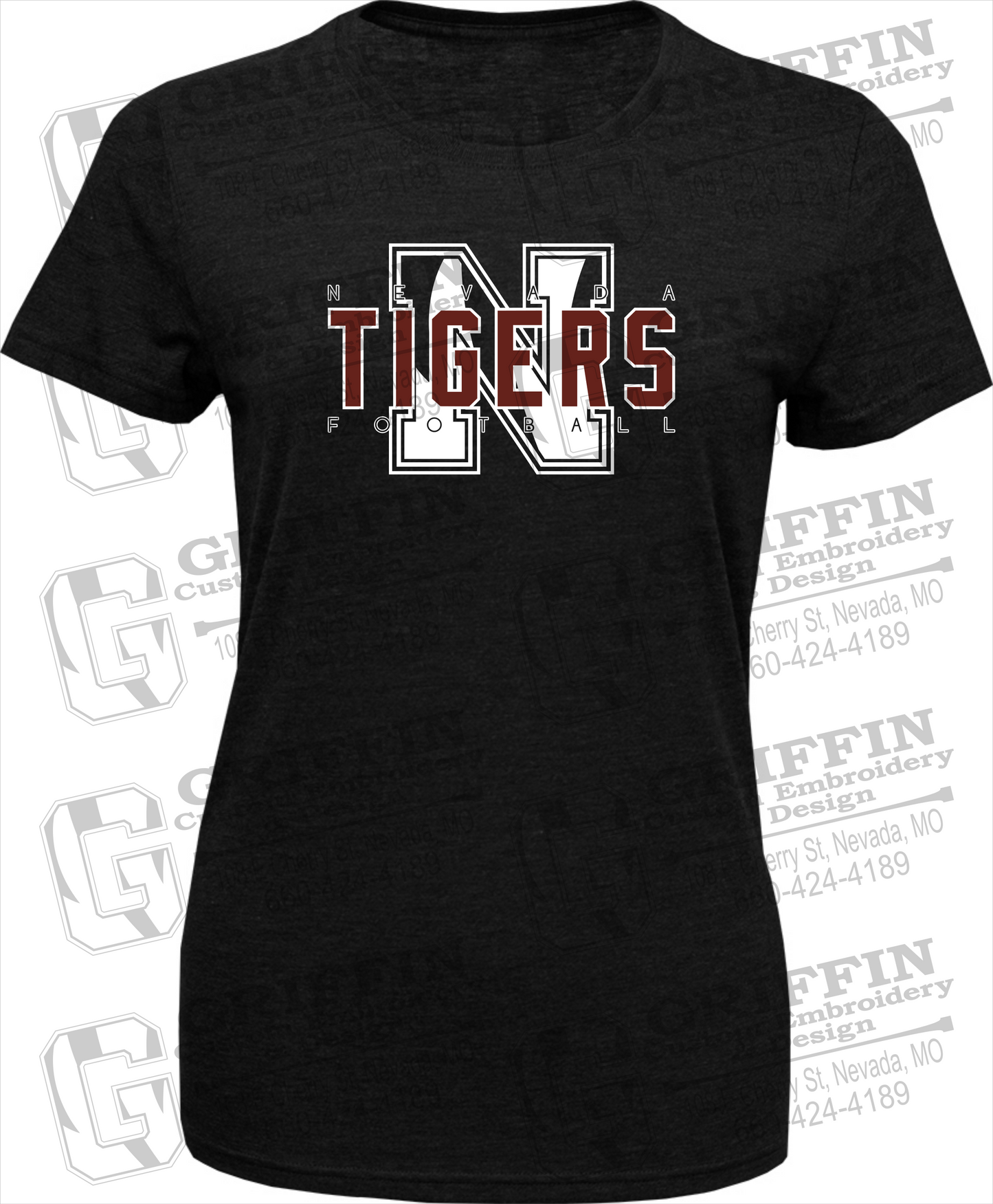 Womens Tri-Blend T-Shirt - Football - Nevada Tigers 25-J