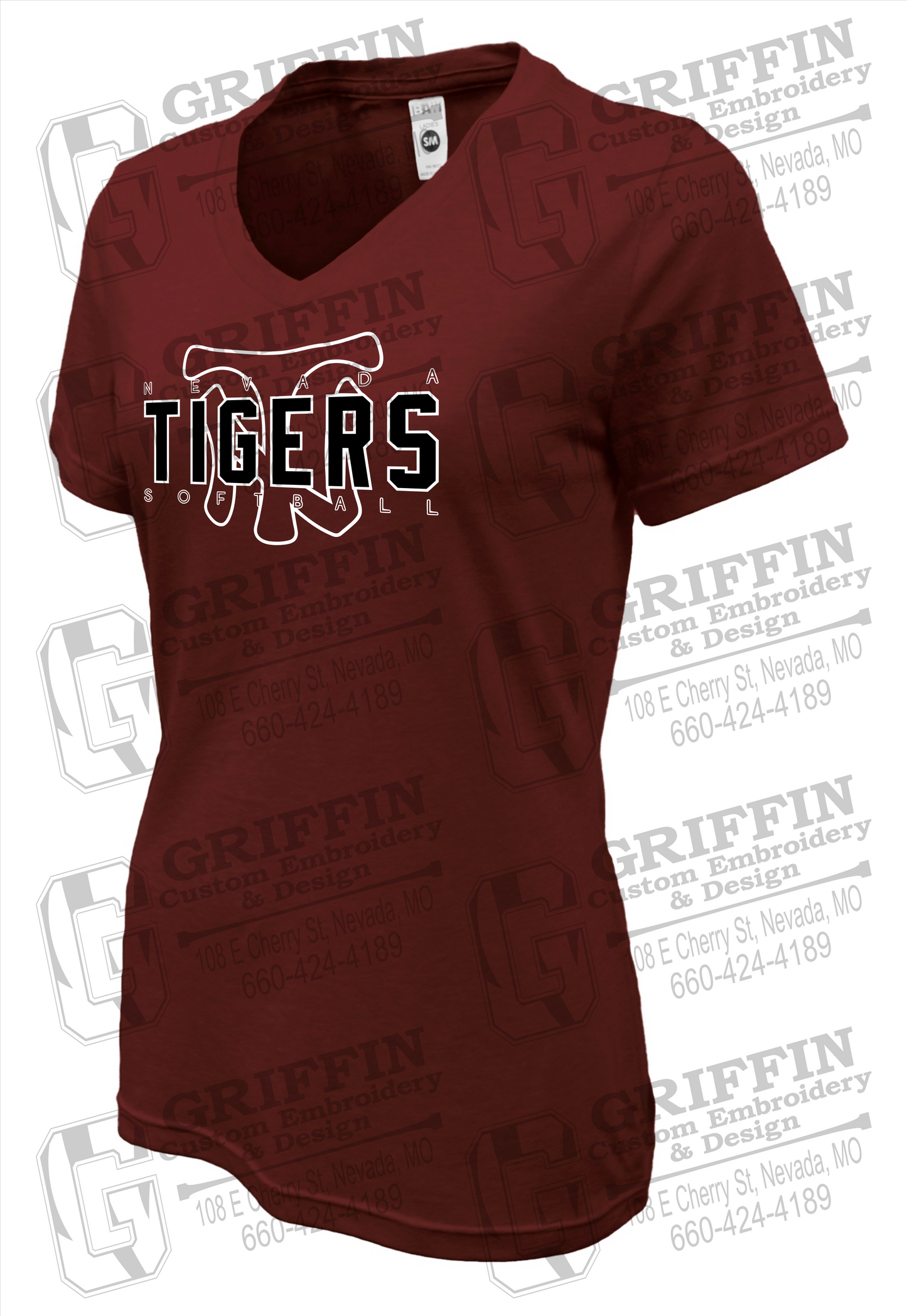 Womens Soft-Tek V-Neck T-Shirt - Softball - Nevada Tigers 25-K