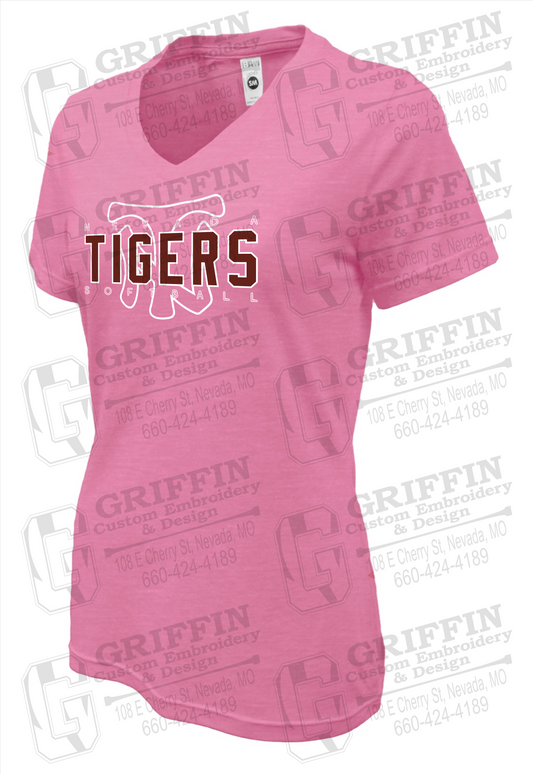 Womens Soft-Tek V-Neck T-Shirt - Softball - Nevada Tigers 25-K