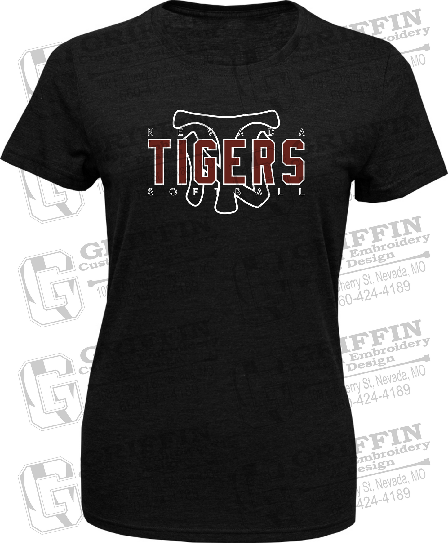 Womens Tri-Blend T-Shirt - Softball - Nevada Tigers 25-K