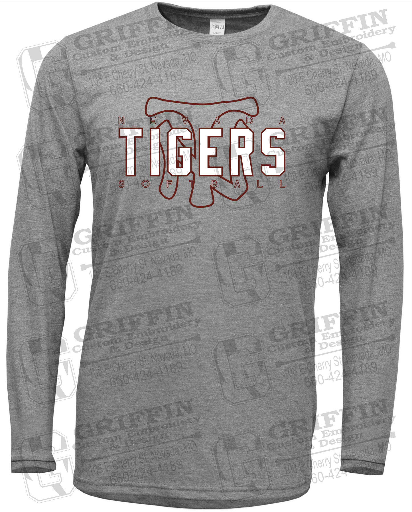 Soft-Tek Long Sleeve T-Shirt - Softball - Nevada Tigers 25-K