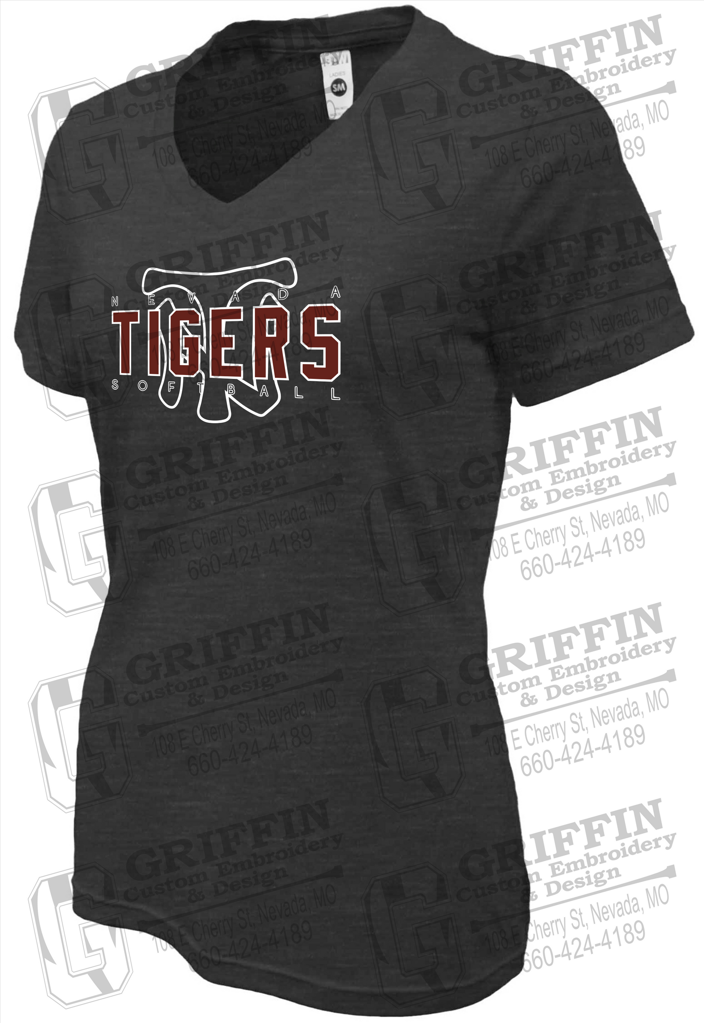 Womens Soft-Tek V-Neck T-Shirt - Softball - Nevada Tigers 25-K