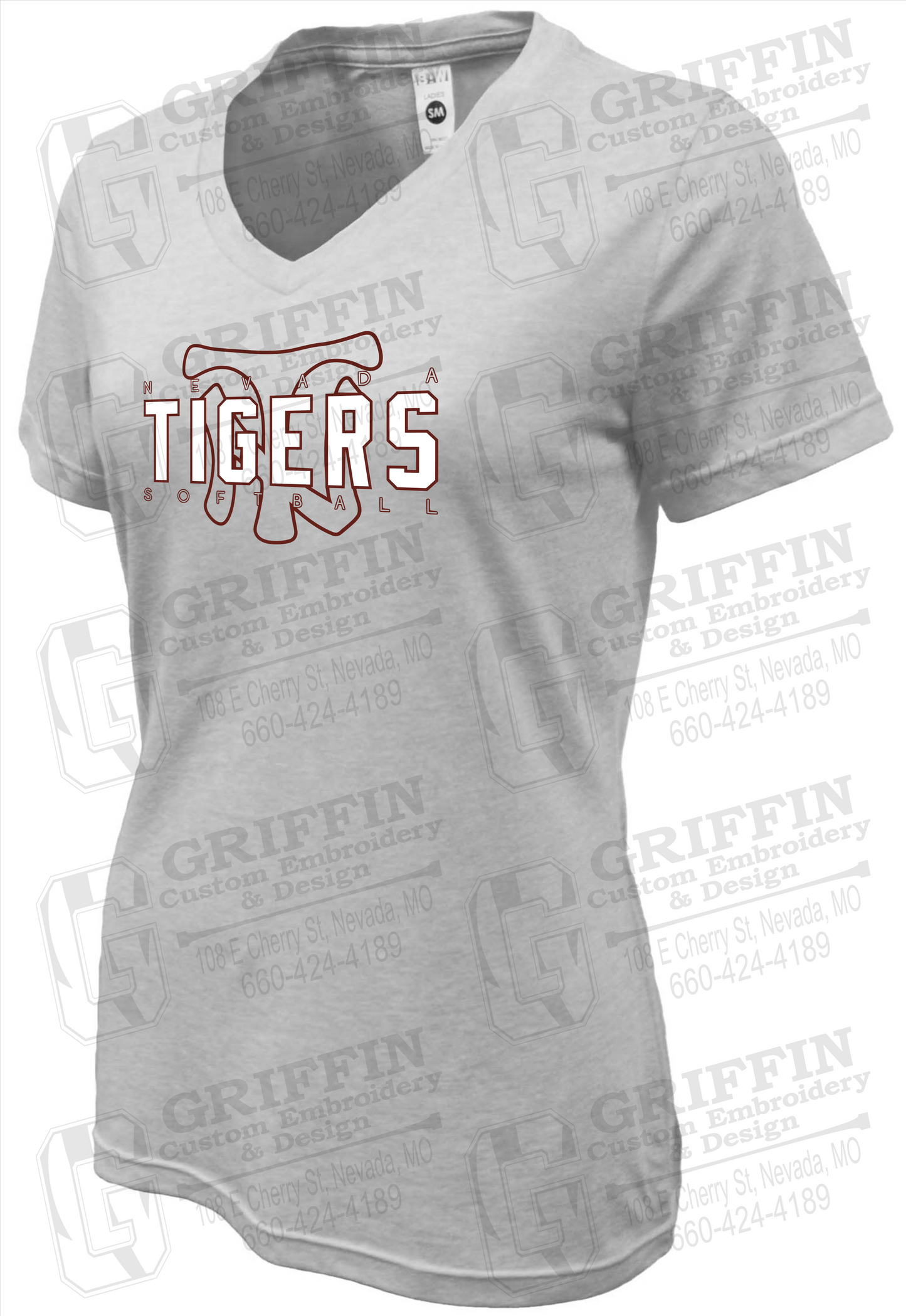 Womens Soft-Tek V-Neck T-Shirt - Softball - Nevada Tigers 25-K