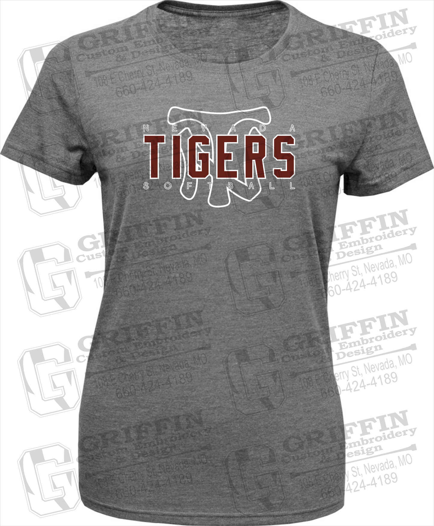 Womens Tri-Blend T-Shirt - Softball - Nevada Tigers 25-K