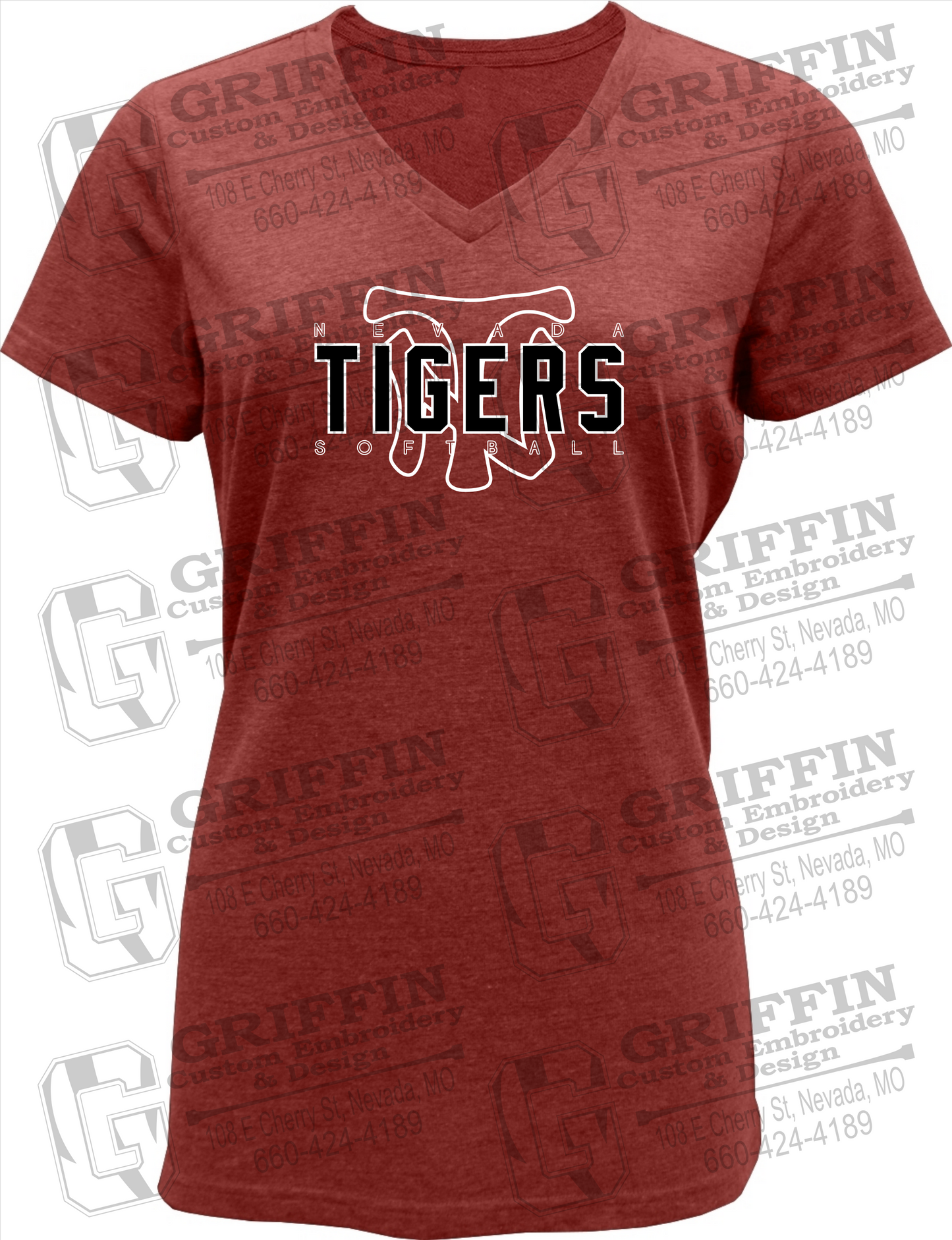 Womens Soft-Tek V-Neck T-Shirt - Softball - Nevada Tigers 25-K