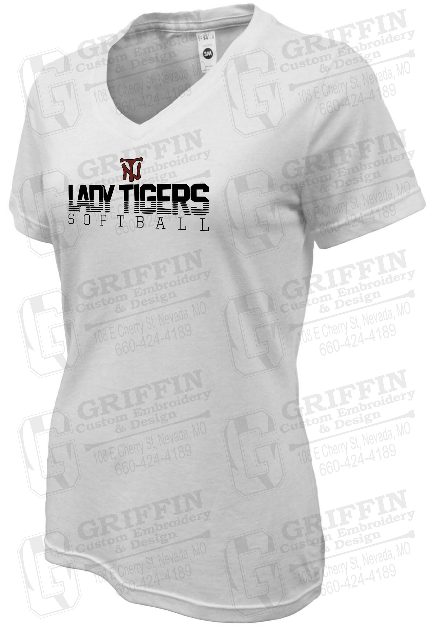 Womens Soft-Tek V-Neck T-Shirt - Softball - Nevada Tigers 25-L