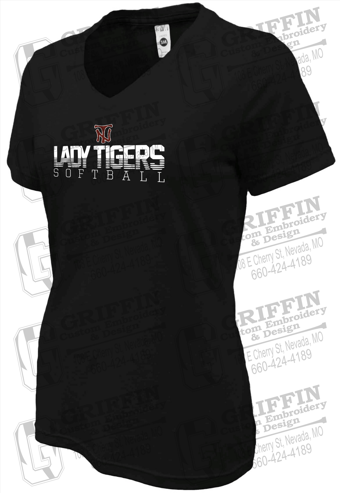 Womens Soft-Tek V-Neck T-Shirt - Softball - Nevada Tigers 25-L