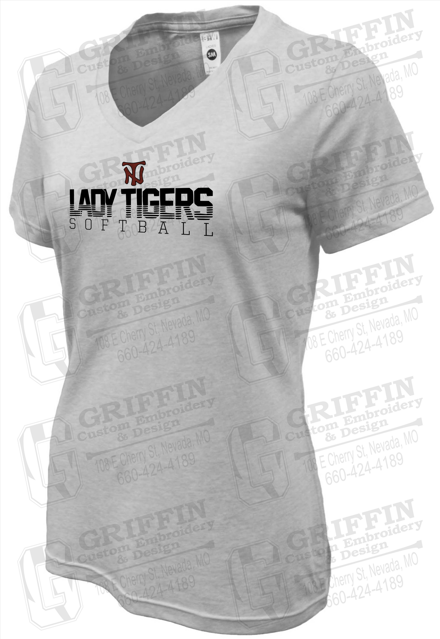 Womens Soft-Tek V-Neck T-Shirt - Softball - Nevada Tigers 25-L