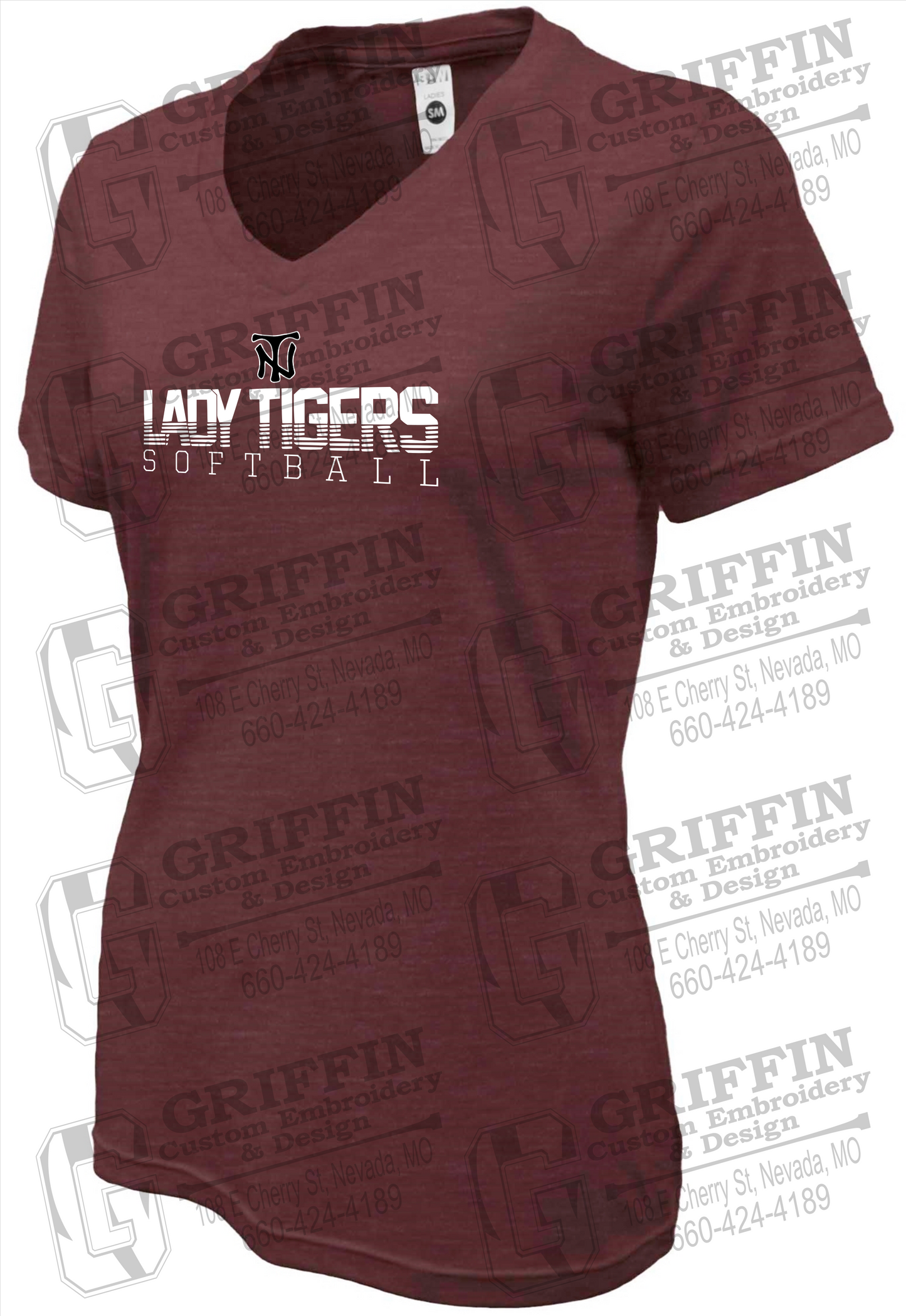 Womens Soft-Tek V-Neck T-Shirt - Softball - Nevada Tigers 25-L