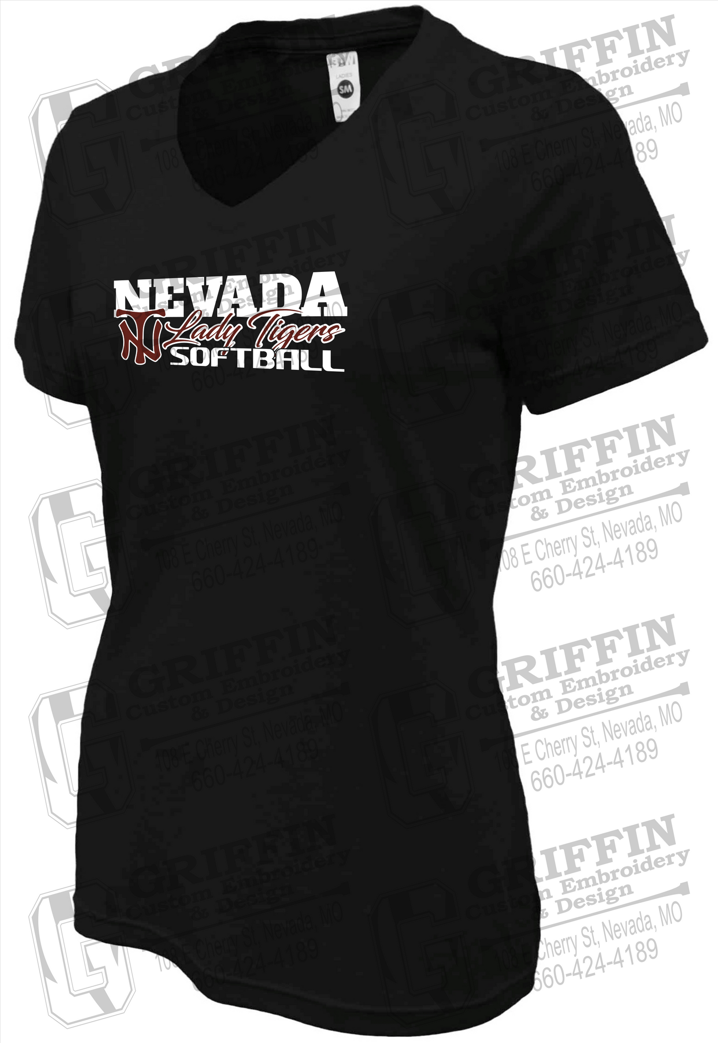 Womens Soft-Tek V-Neck T-Shirt - Softball - Nevada Tigers 25-M