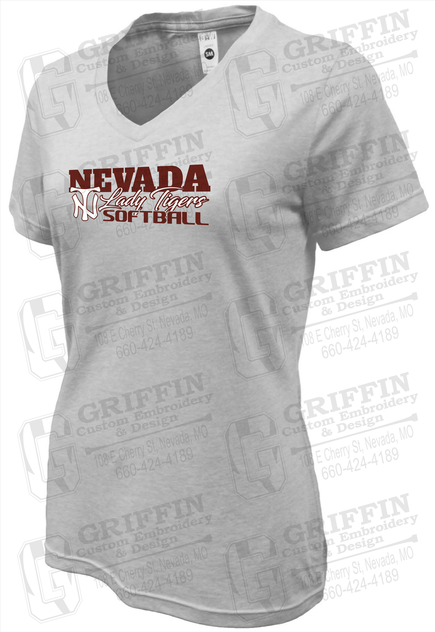 Womens Soft-Tek V-Neck T-Shirt - Softball - Nevada Tigers 25-M