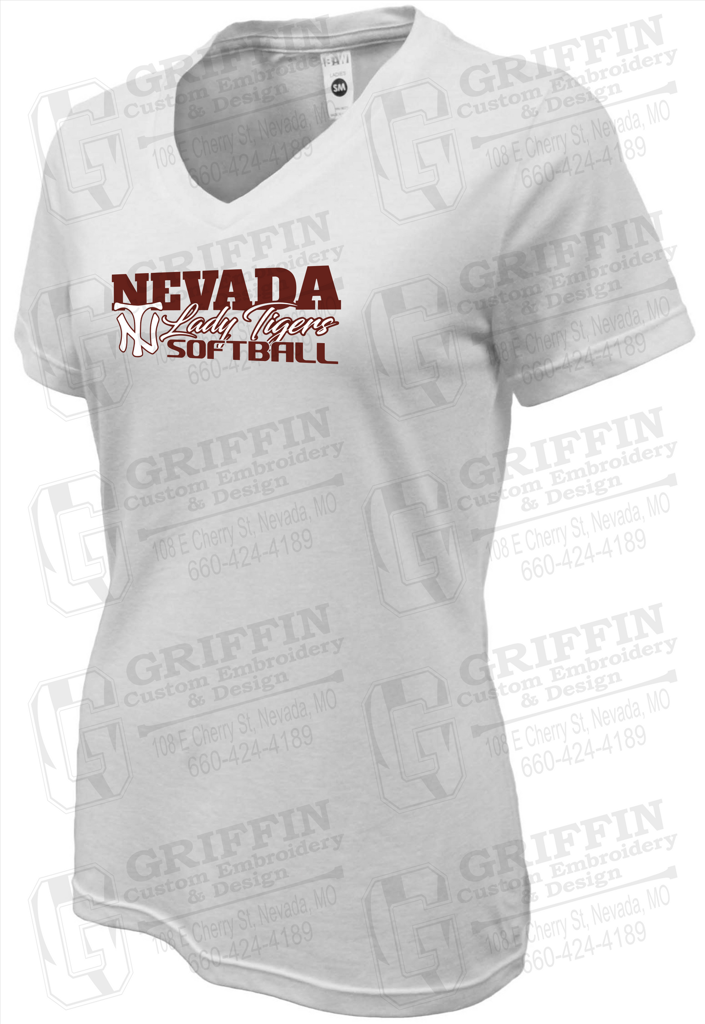 Womens Soft-Tek V-Neck T-Shirt - Softball - Nevada Tigers 25-M