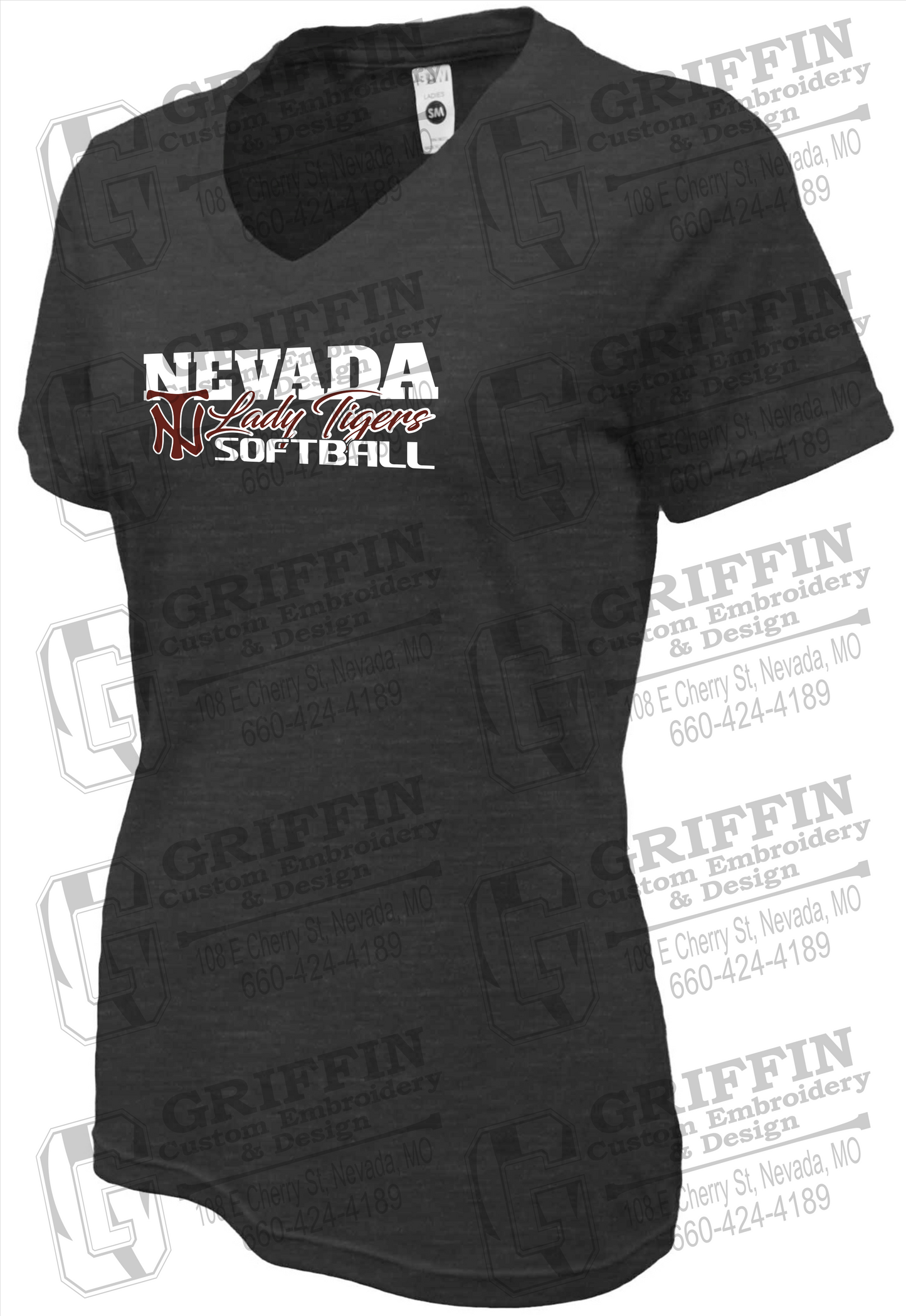 Womens Soft-Tek V-Neck T-Shirt - Softball - Nevada Tigers 25-M