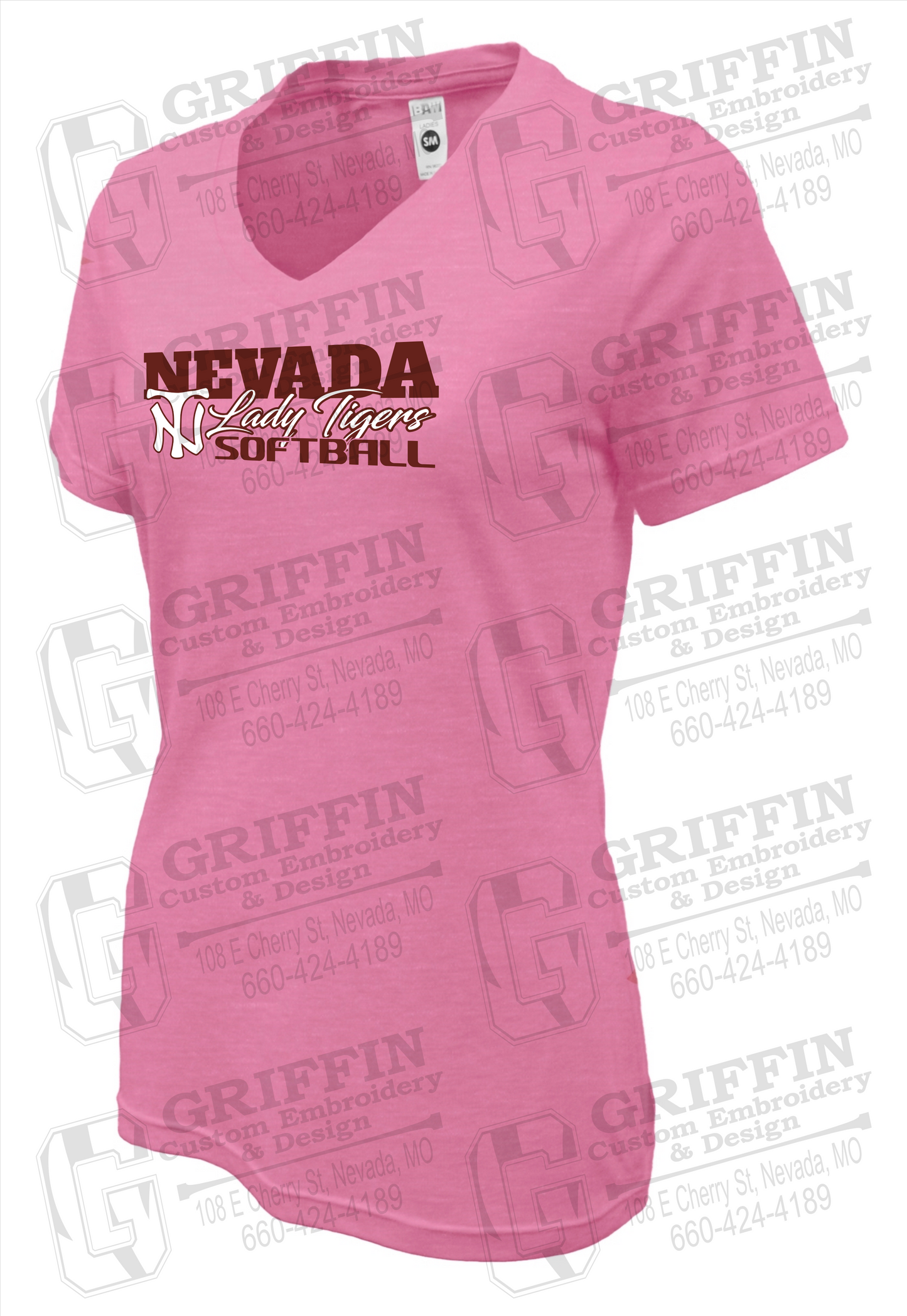 Womens Soft-Tek V-Neck T-Shirt - Softball - Nevada Tigers 25-M