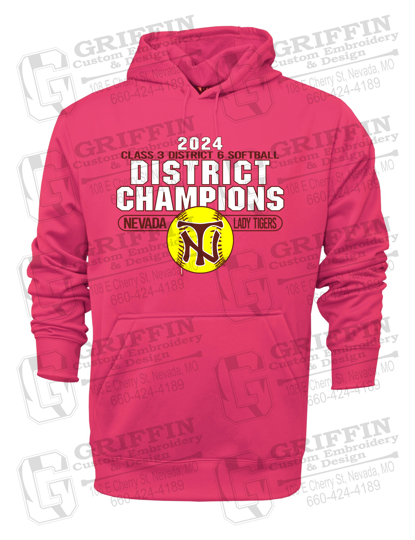 Performance Fleece Hoodie - Softball 2024 District Champions - Nevada Tigers 25-P