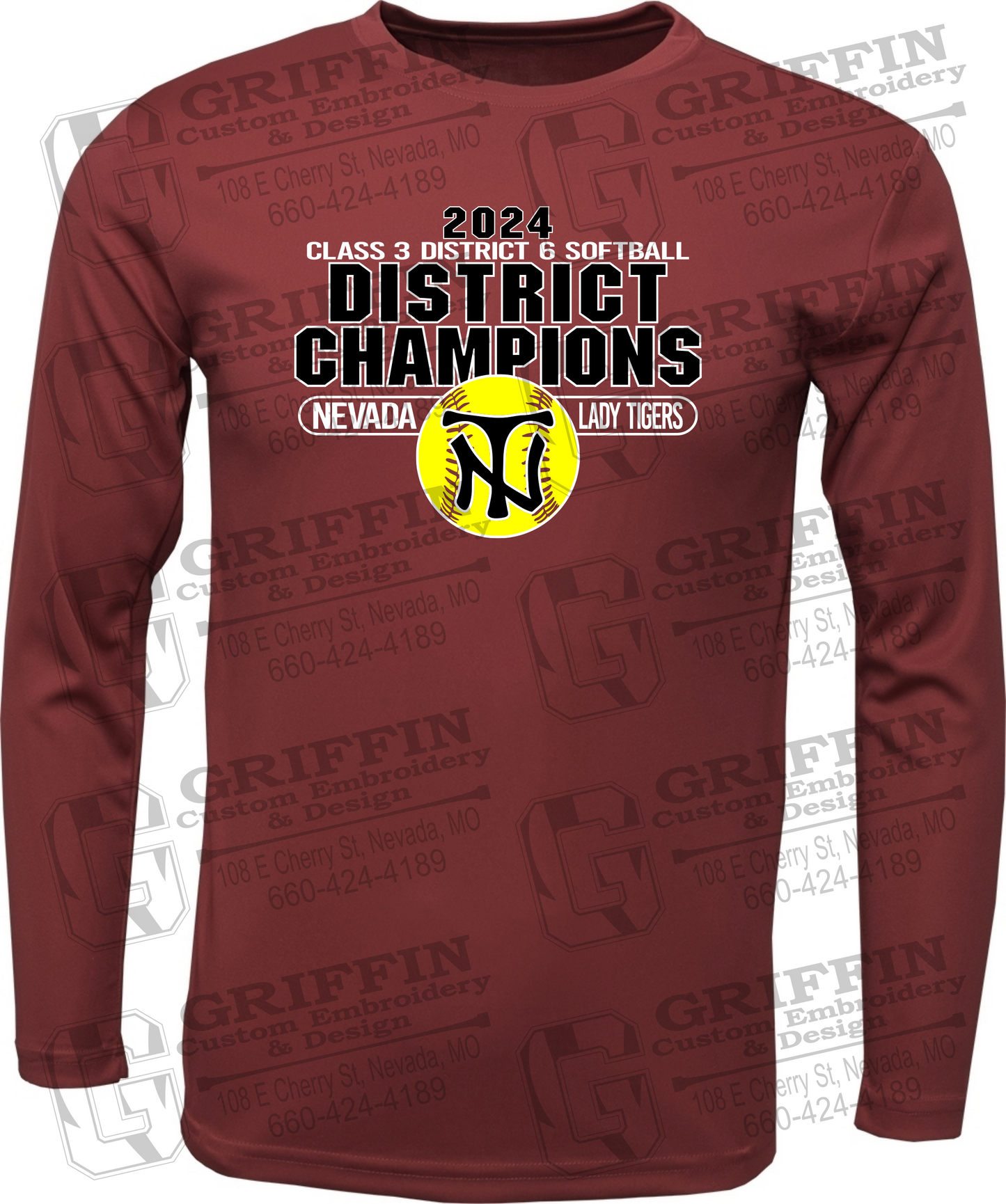 Dry-Fit Long Sleeve T-Shirt - Softball 2024 District Champions - Nevada Tigers 25-P