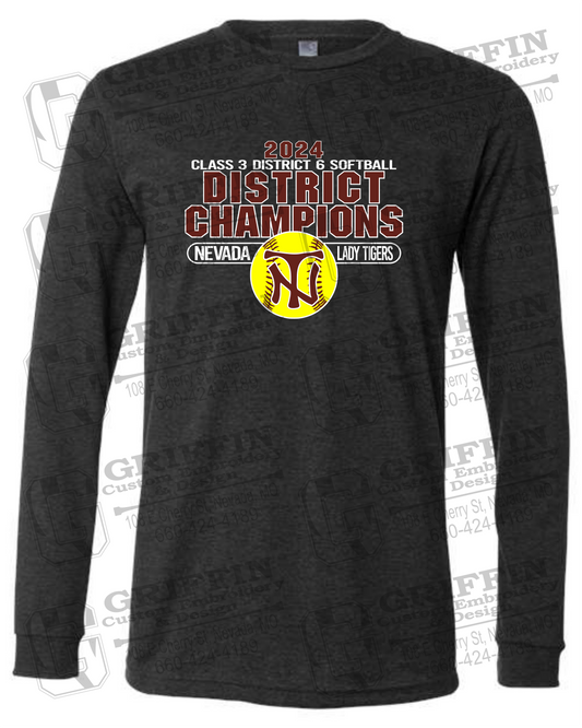 Cotton Long Sleeve T-Shirt - Softball 2024 District Champions - Nevada Tigers 25-P