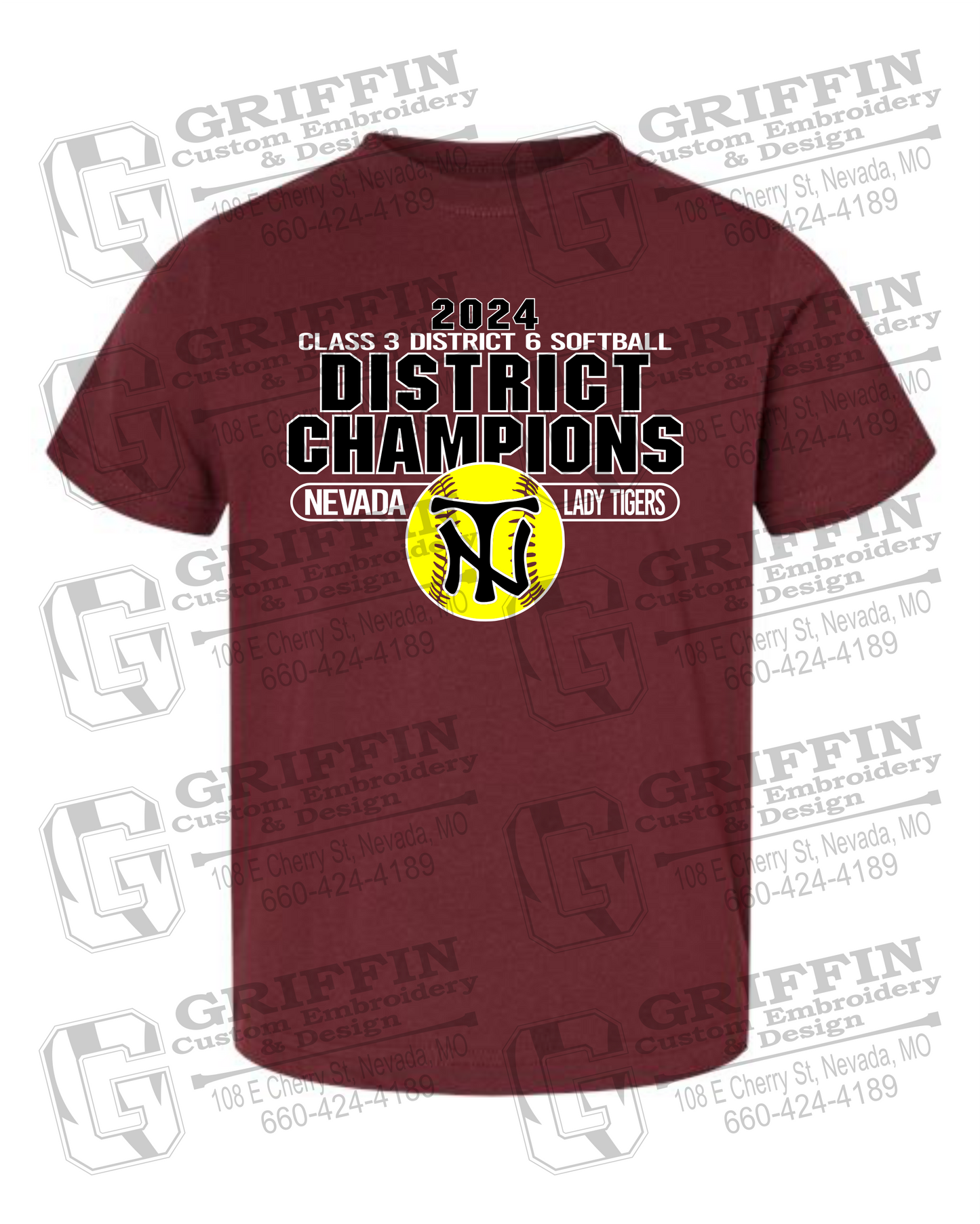 Toddler/Infant Cotton T-Shirt - Softball 2024 District Champions - Nevada Tigers 25-P