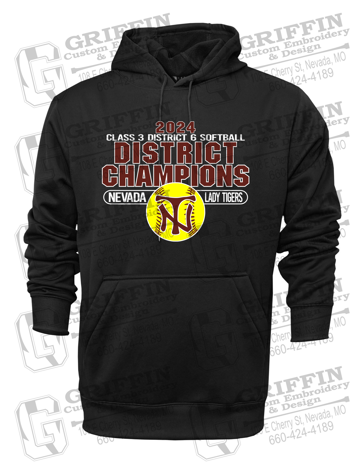 Performance Fleece Hoodie - Softball 2024 District Champions - Nevada Tigers 25-P