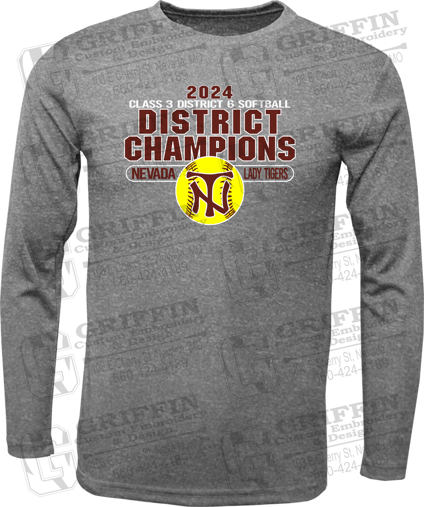 Dry-Fit Long Sleeve T-Shirt - Softball 2024 District Champions - Nevada Tigers 25-P