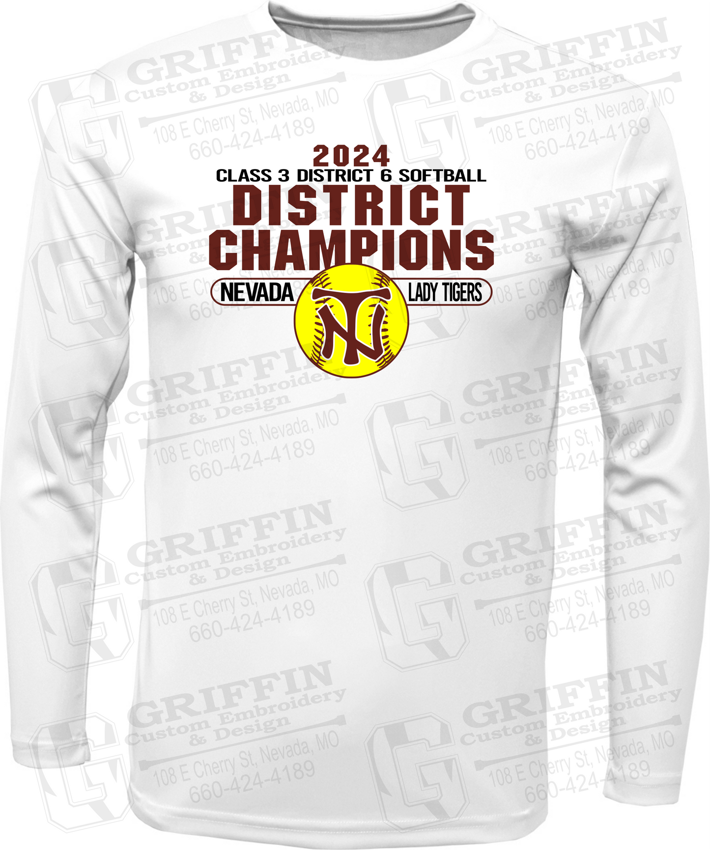 Dry-Fit Long Sleeve T-Shirt - Softball 2024 District Champions - Nevada Tigers 25-P