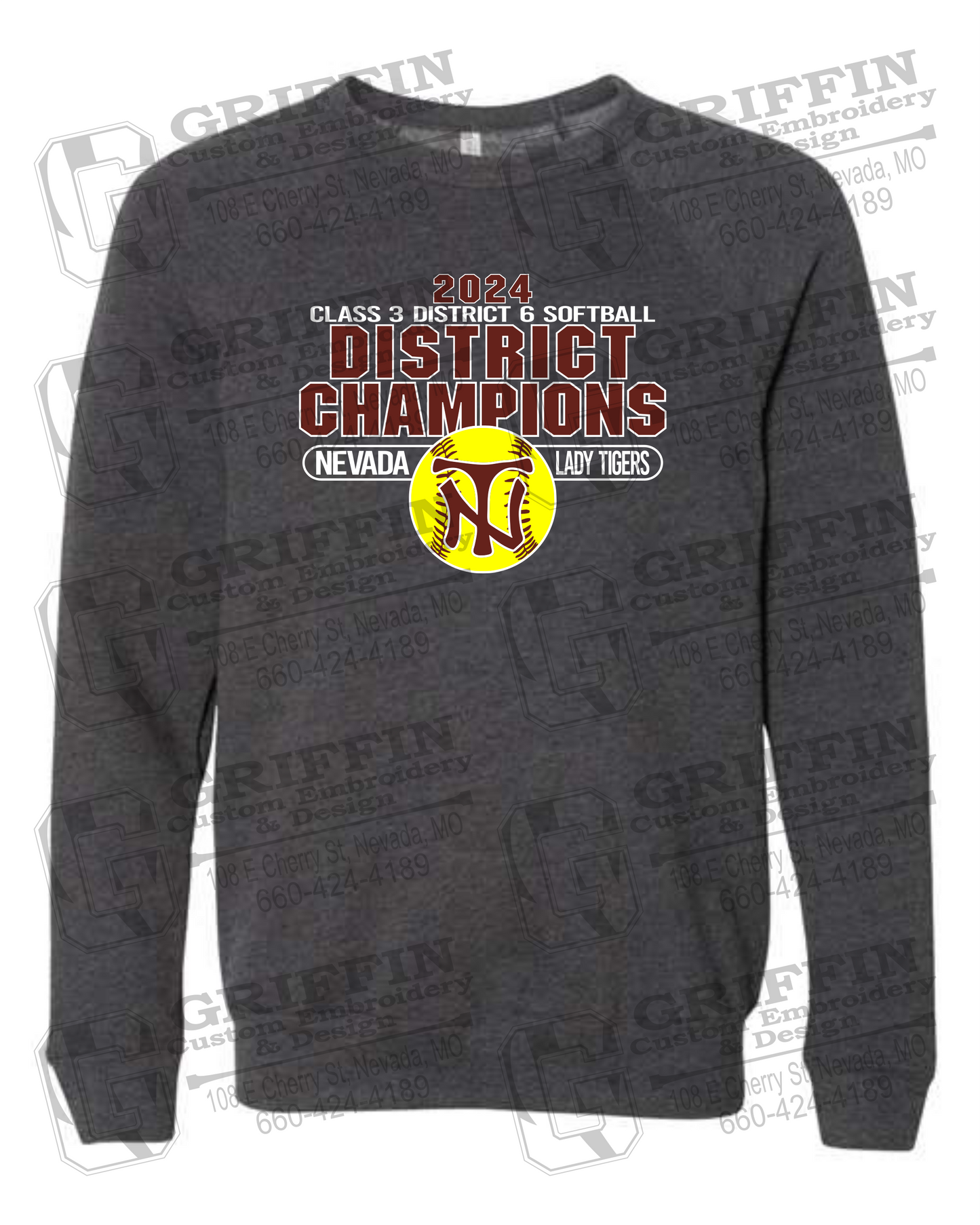 Sponge Fleece Sweatshirt - Softball 2024 District Champions - Nevada Tigers 25-P