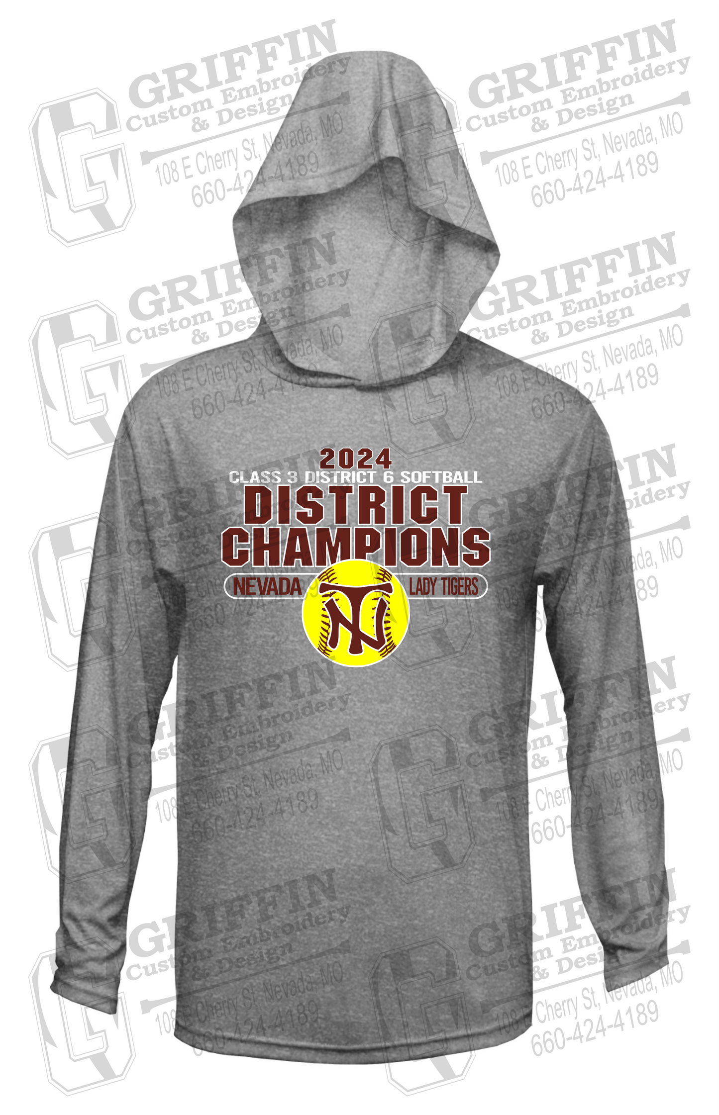 Dry-Fit T-Shirt Hoodie - Softball 2024 District Champions - Nevada Tigers 25-P