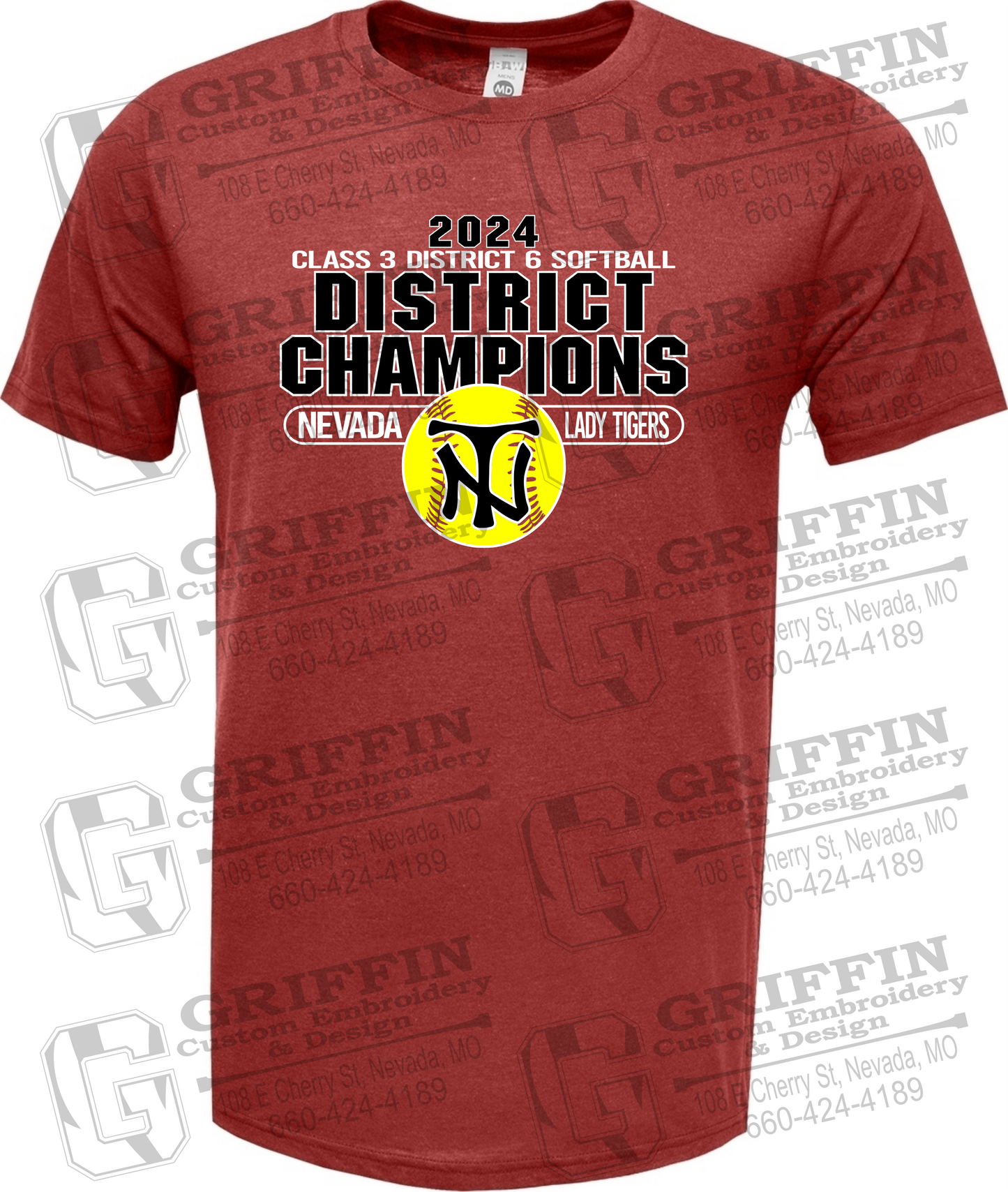 Soft-Tek Short Sleeve T-Shirt - Softball 2024 District Champions - Nevada Tigers 25-P