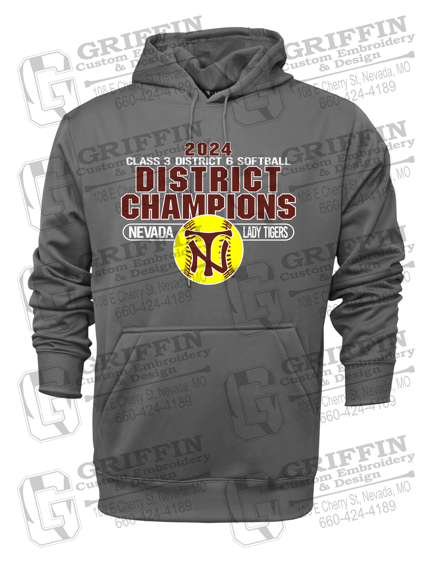 Performance Fleece Hoodie - Softball 2024 District Champions - Nevada Tigers 25-P