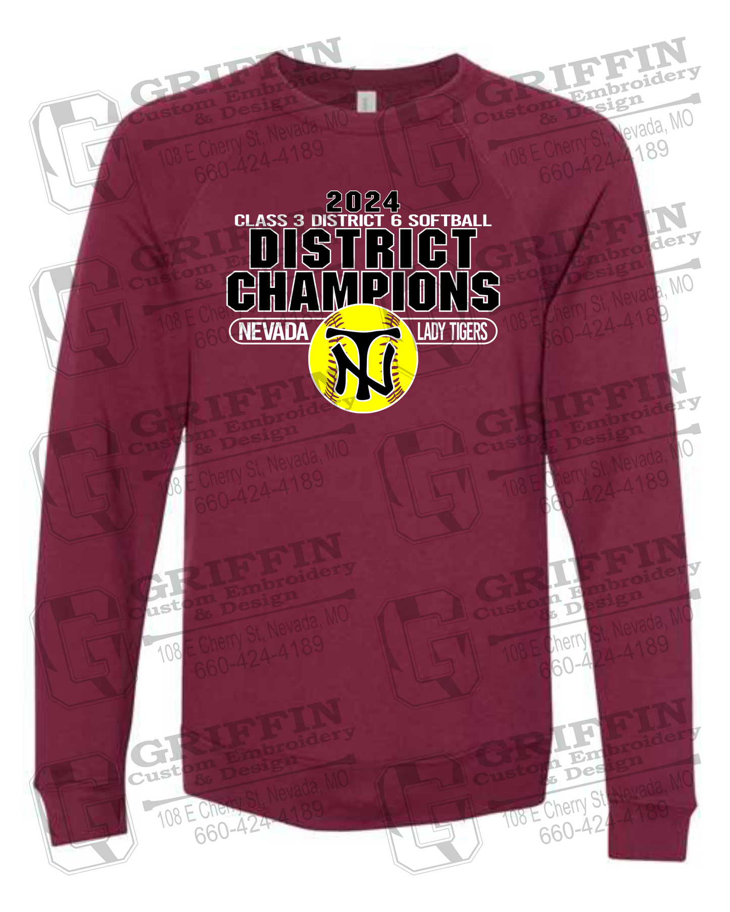 Sponge Fleece Sweatshirt - Softball 2024 District Champions - Nevada Tigers 25-P