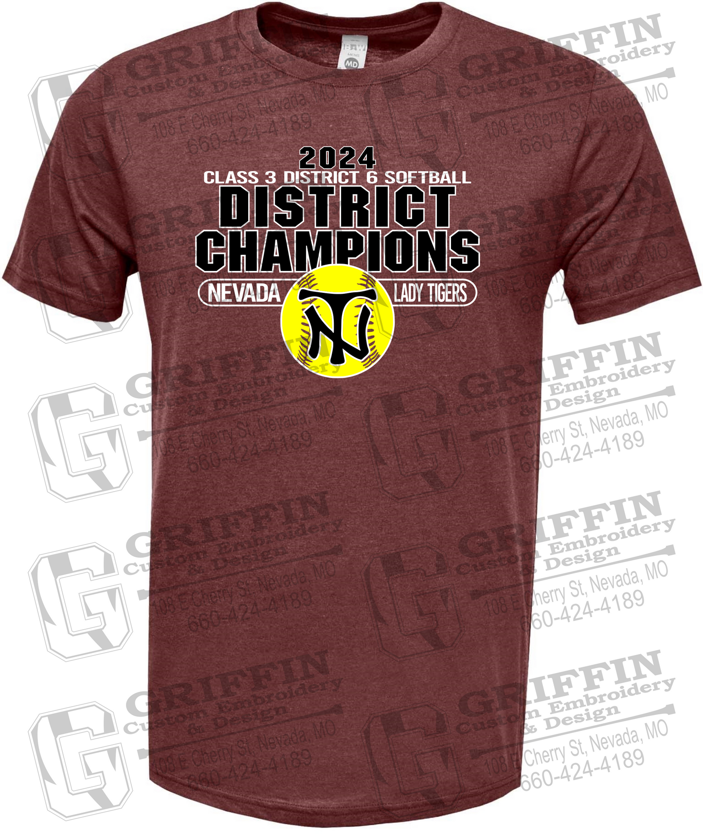 Soft-Tek Short Sleeve T-Shirt - Softball 2024 District Champions - Nevada Tigers 25-P