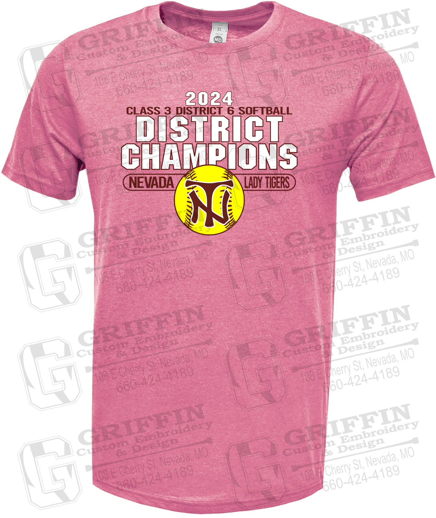 Soft-Tek Short Sleeve T-Shirt - Softball 2024 District Champions - Nevada Tigers 25-P