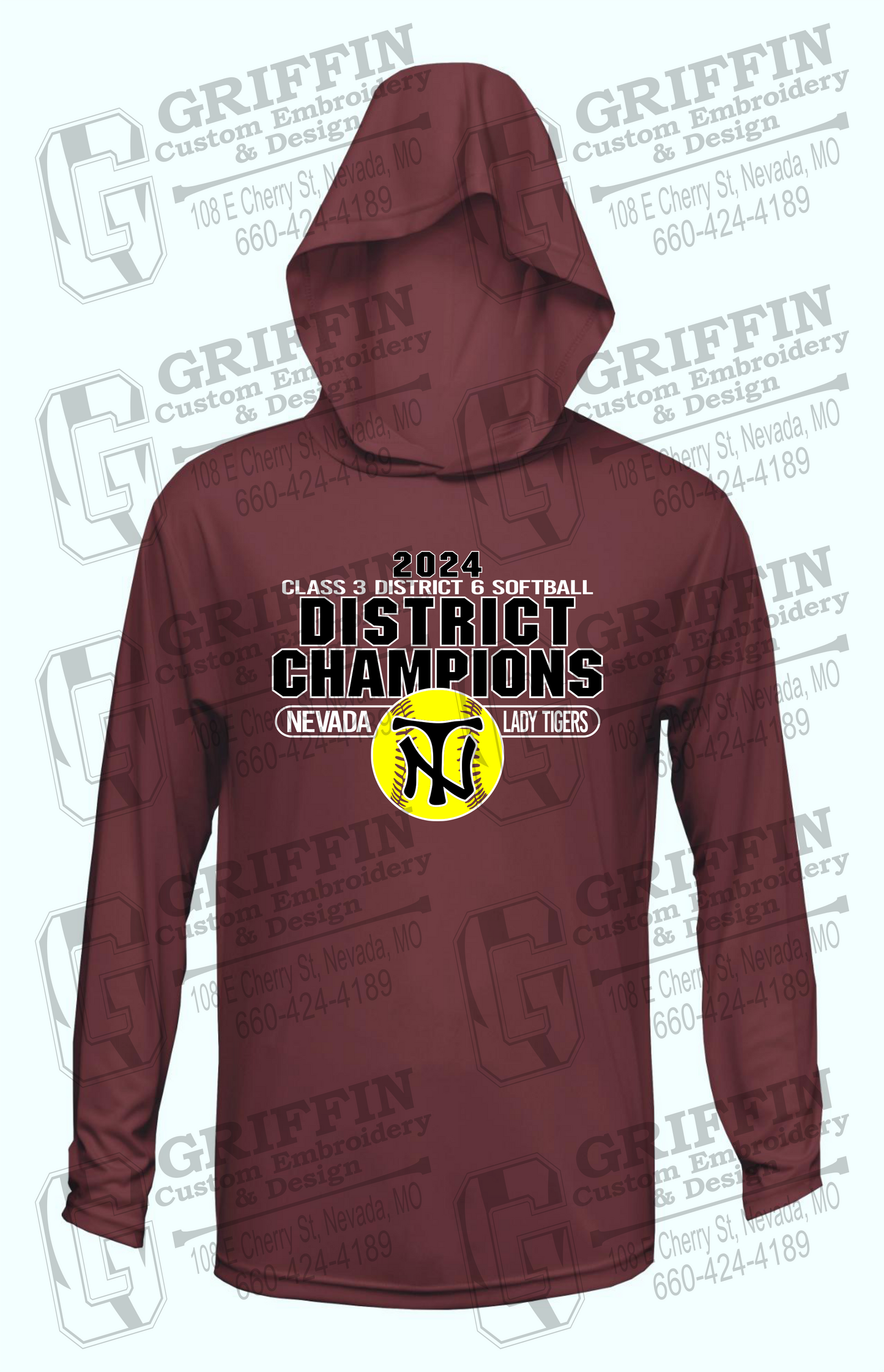 Dry-Fit T-Shirt Hoodie - Softball 2024 District Champions - Nevada Tigers 25-P