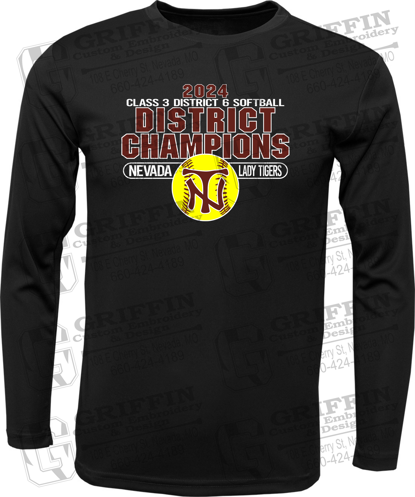 Dry-Fit Long Sleeve T-Shirt - Softball 2024 District Champions - Nevada Tigers 25-P