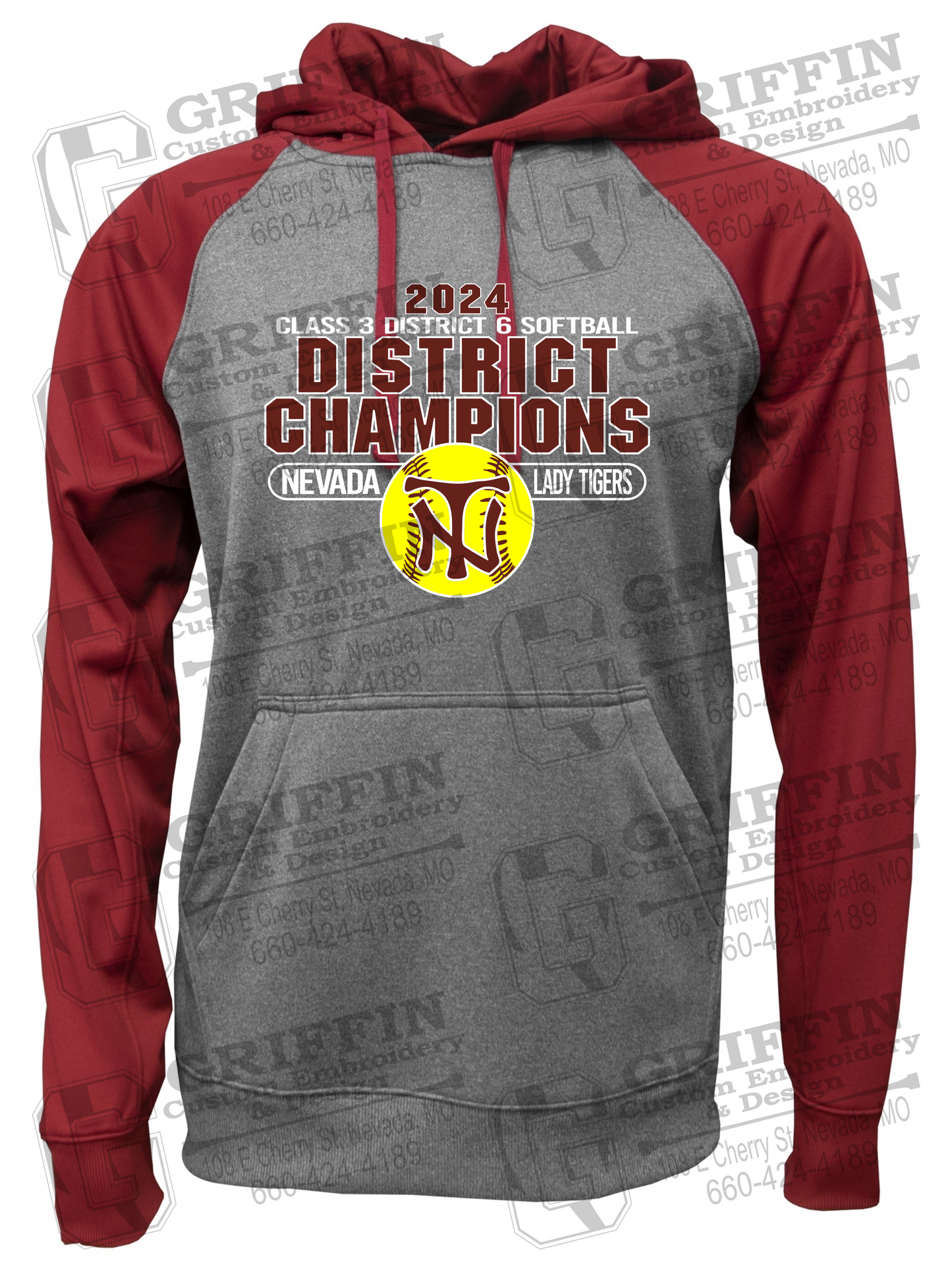 Performance Fleece Raglan Hoodie - Softball - 2024 District Champions - Nevada Tigers 25-P