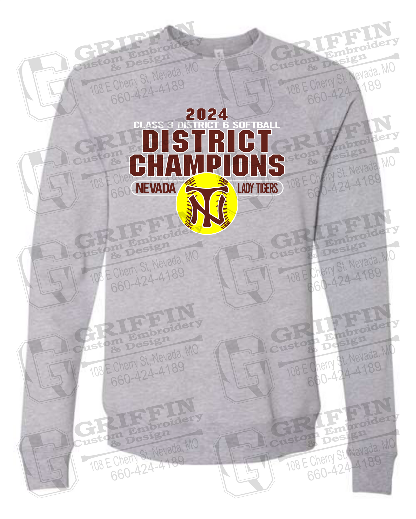 Sponge Fleece Sweatshirt - Softball 2024 District Champions - Nevada Tigers 25-P