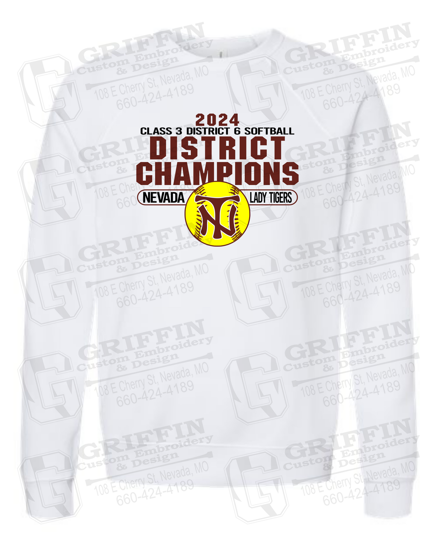 Sponge Fleece Sweatshirt - Softball 2024 District Champions - Nevada Tigers 25-P