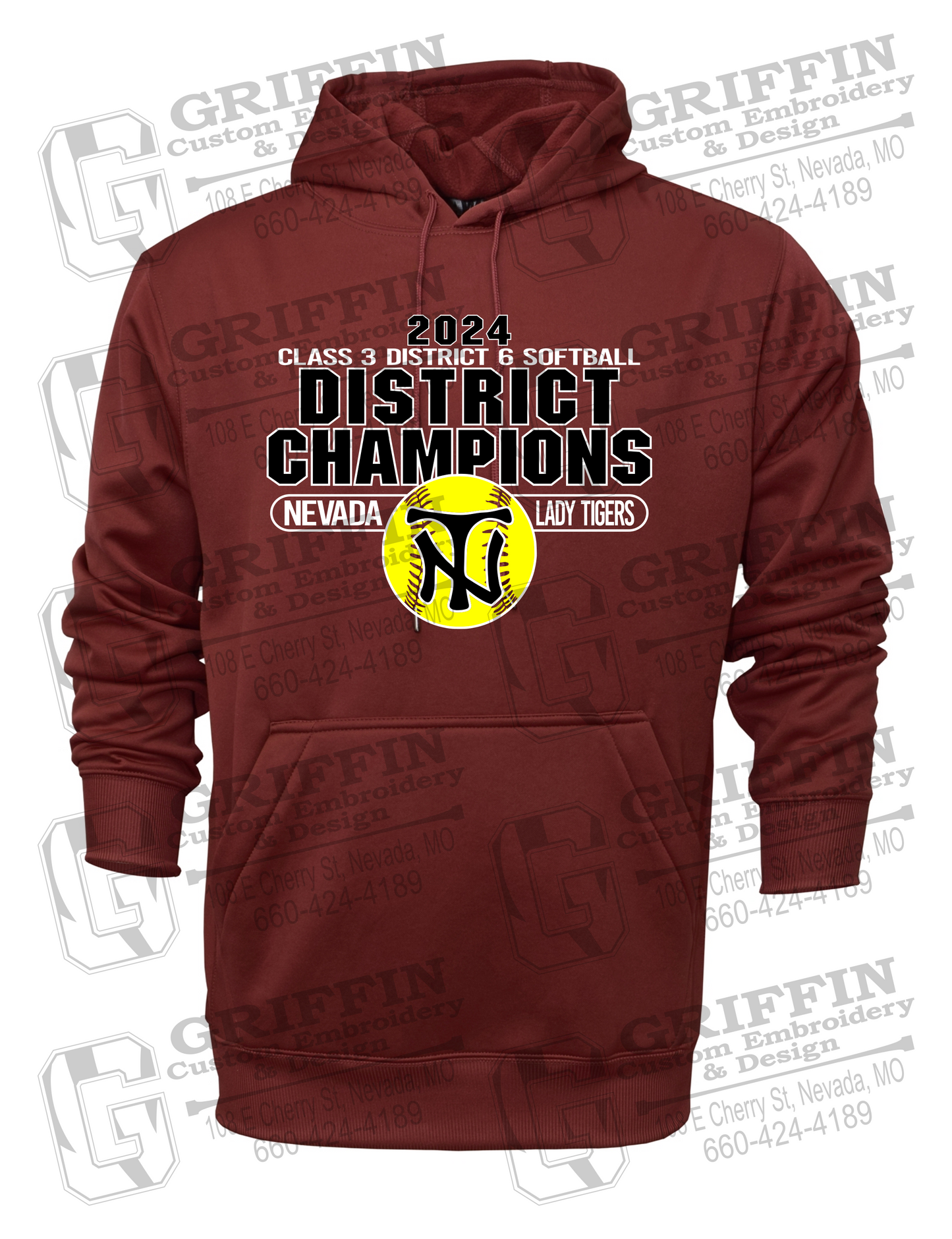 Performance Fleece Hoodie - Softball 2024 District Champions - Nevada Tigers 25-P