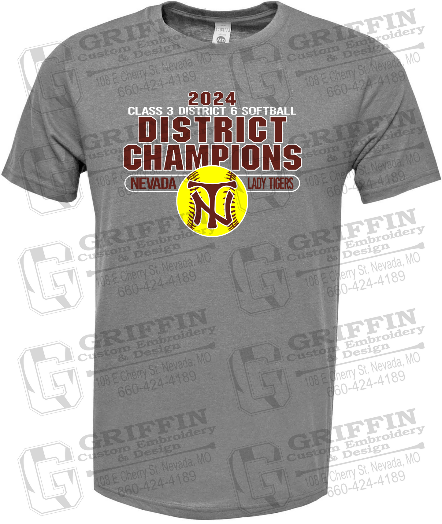 Soft-Tek Short Sleeve T-Shirt - Softball 2024 District Champions - Nevada Tigers 25-P