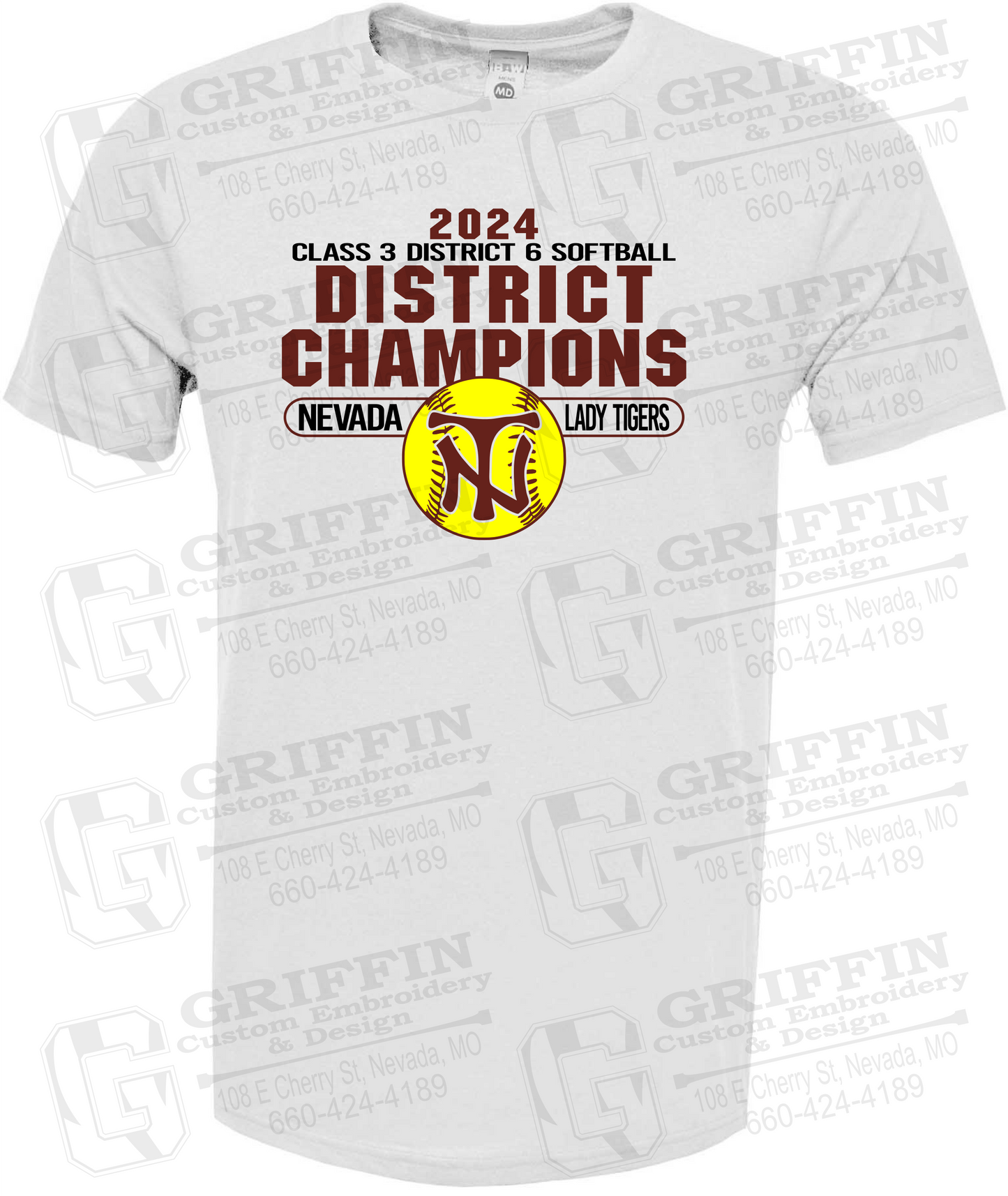 Soft-Tek Short Sleeve T-Shirt - Softball 2024 District Champions - Nevada Tigers 25-P