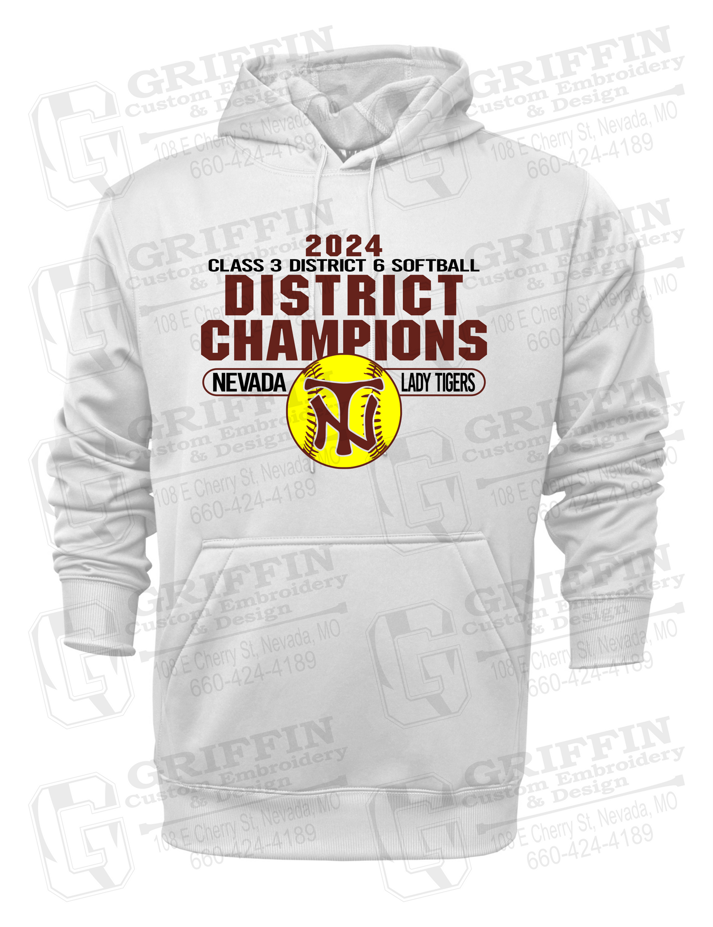 Performance Fleece Hoodie - Softball 2024 District Champions - Nevada Tigers 25-P