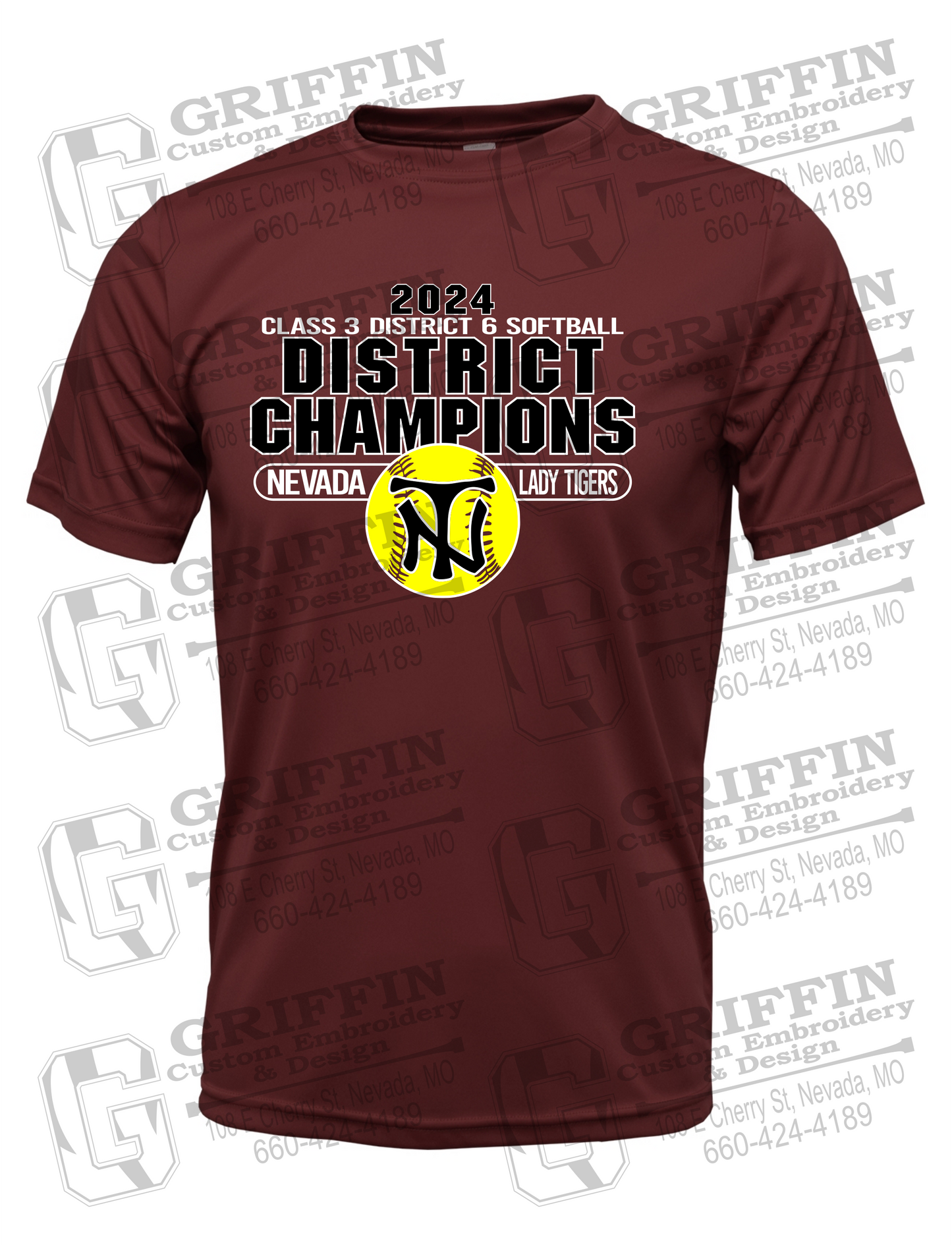 Dry-Fit Short Sleeve T-Shirt - Softball 2024 District Champions - Nevada Tigers 25-P