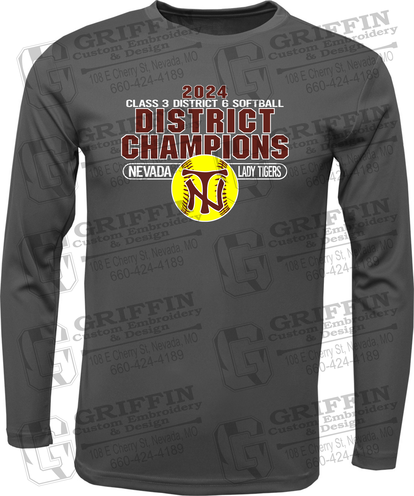 Toddler Dry-Fit Long Sleeve T-Shirt - Softball 2024 District Champions - Nevada Tigers 25-P