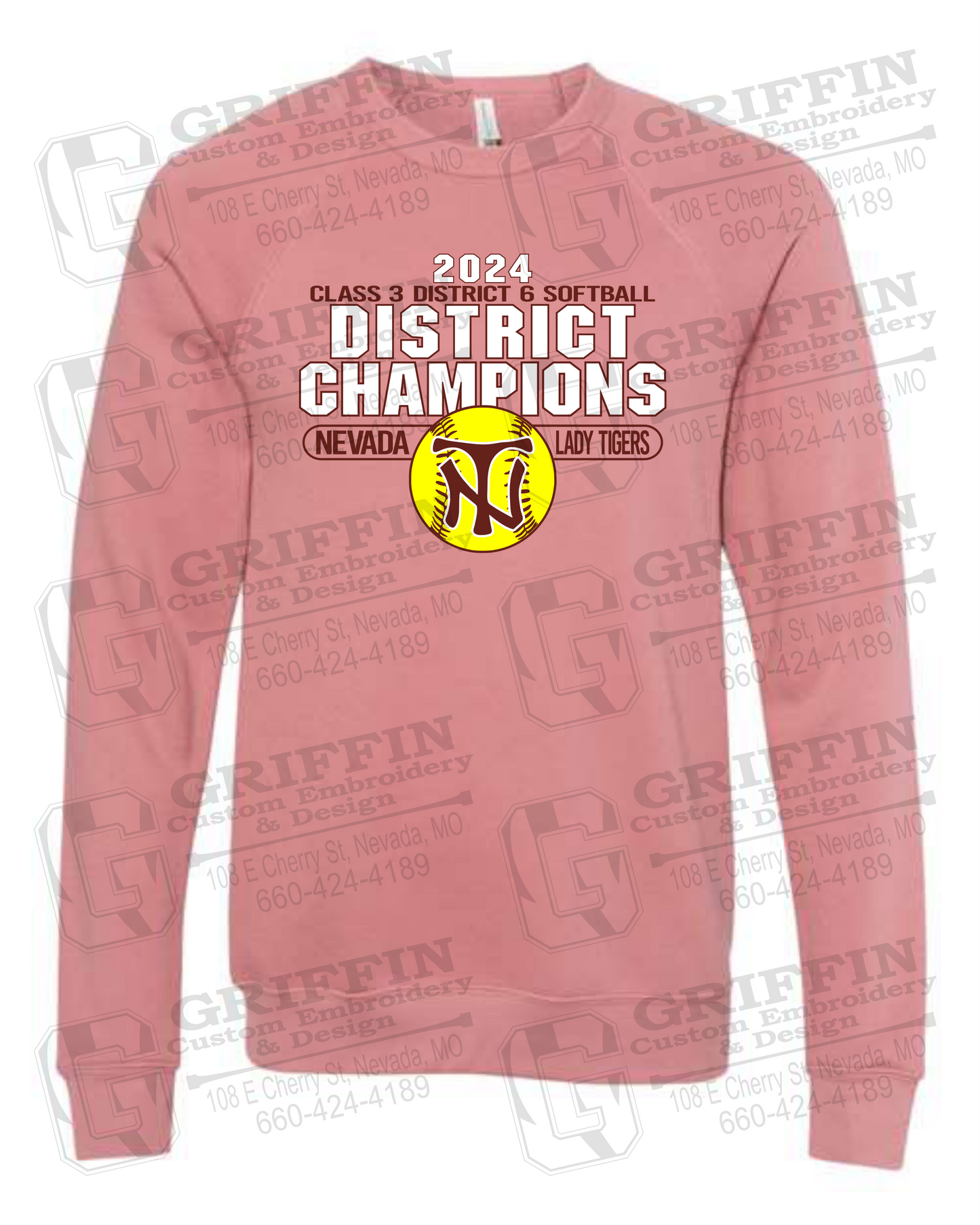 Sponge Fleece Sweatshirt - Softball 2024 District Champions - Nevada Tigers 25-P