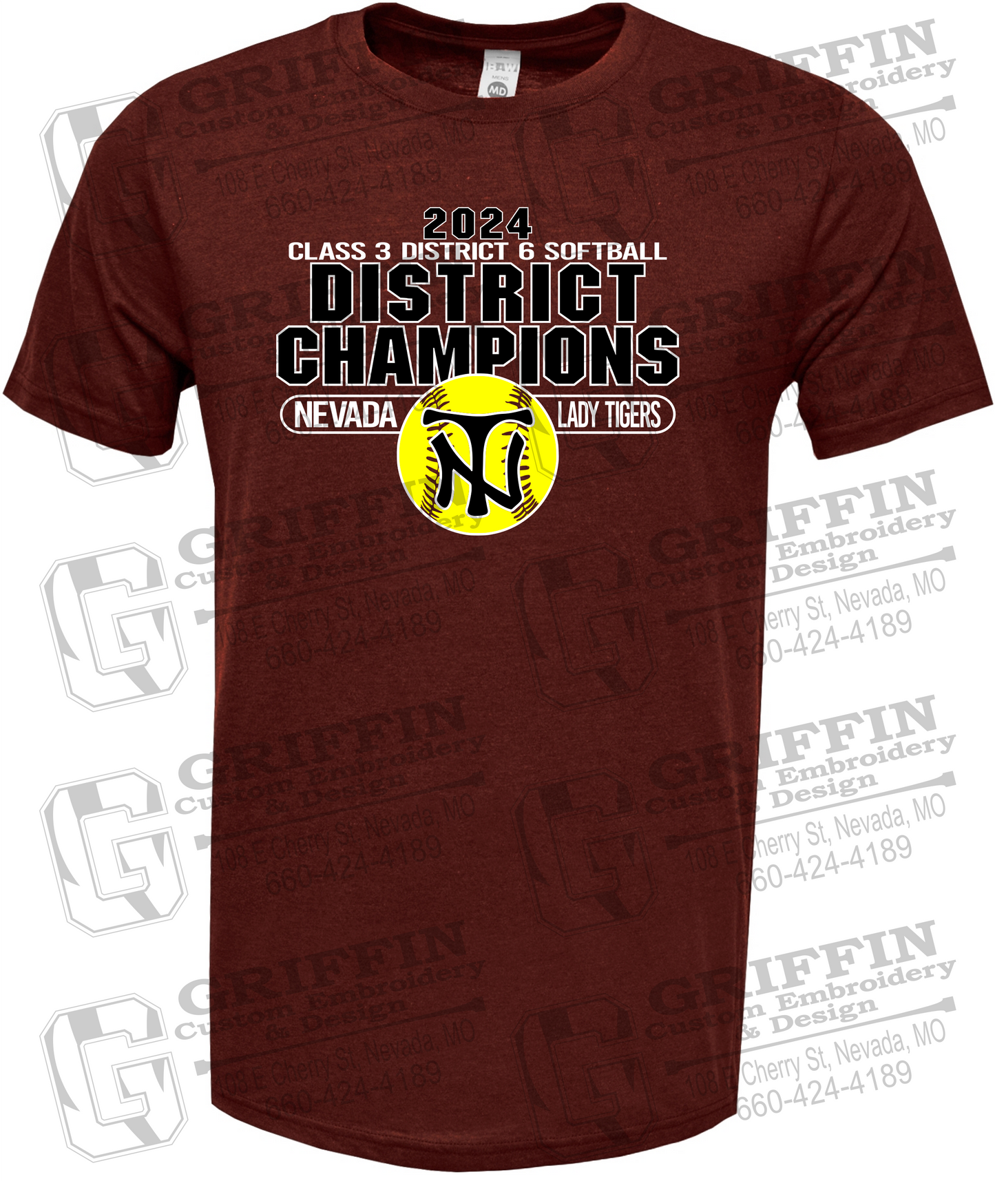 Soft-Tek Short Sleeve T-Shirt - Softball 2024 District Champions - Nevada Tigers 25-P