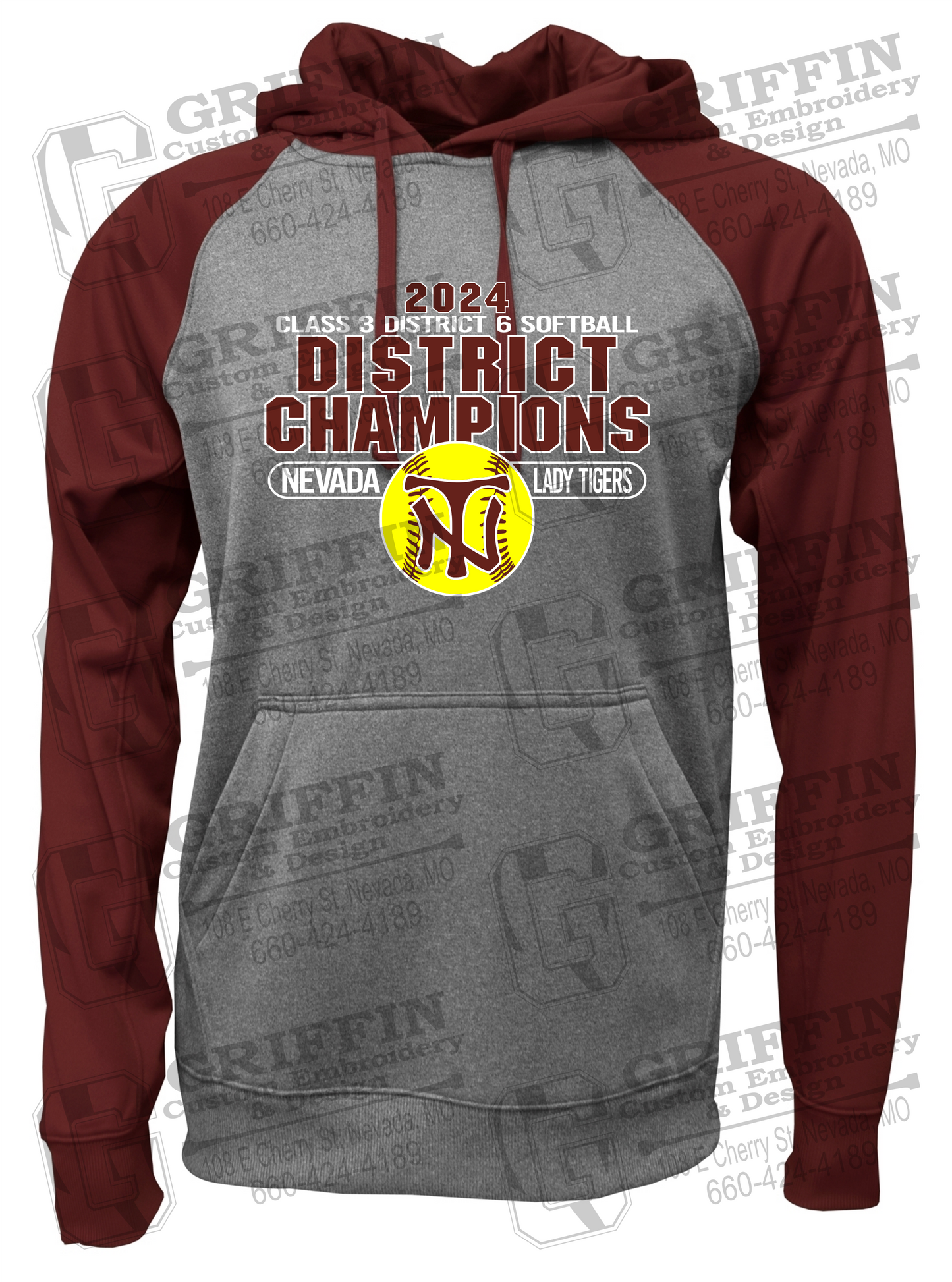 Performance Fleece Raglan Hoodie - Softball - 2024 District Champions - Nevada Tigers 25-P