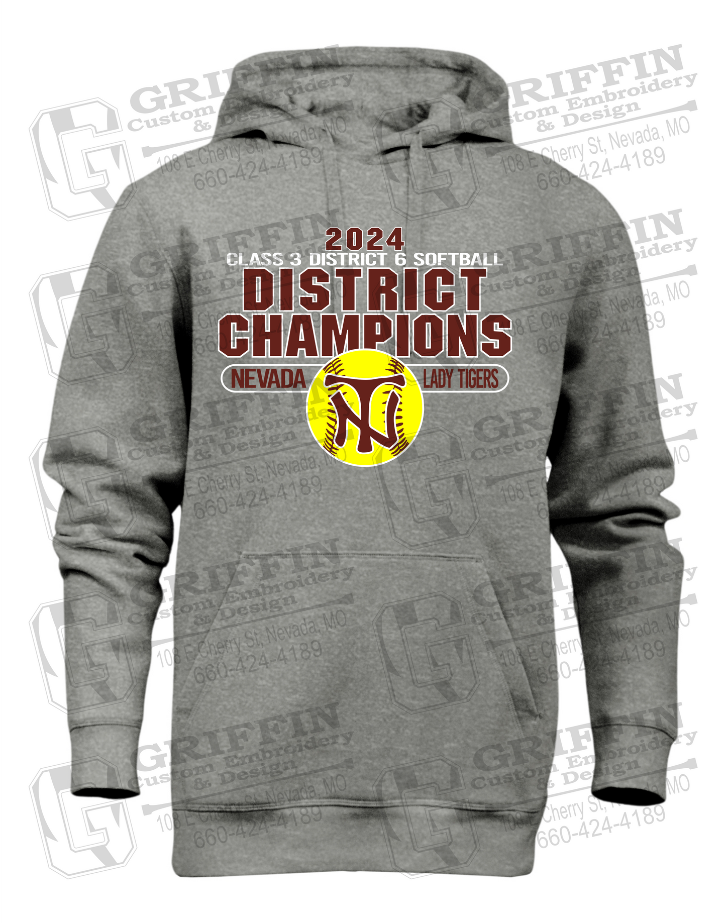 Heavyweight Fleece Hoodie - Softball 2024 District Champions - Nevada Tigers 25-P