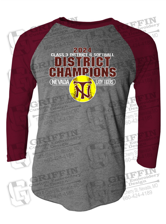 Tri-Blend Raglan Sleeve T-Shirt - Softball 2024 District Champions - Nevada Tigers 25-P