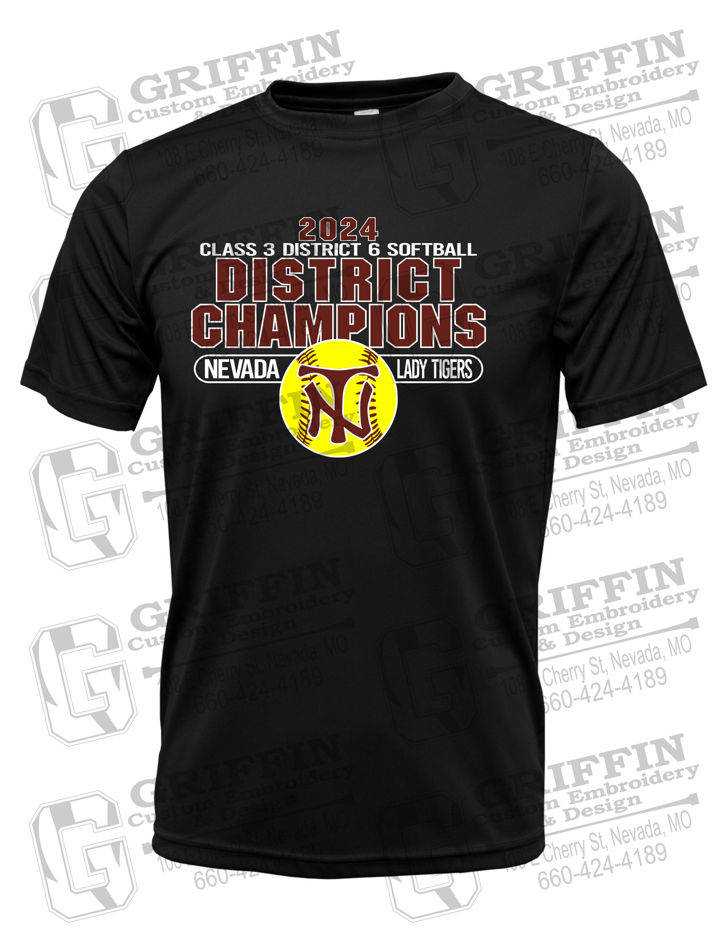 Dry-Fit Short Sleeve T-Shirt - Softball 2024 District Champions - Nevada Tigers 25-P