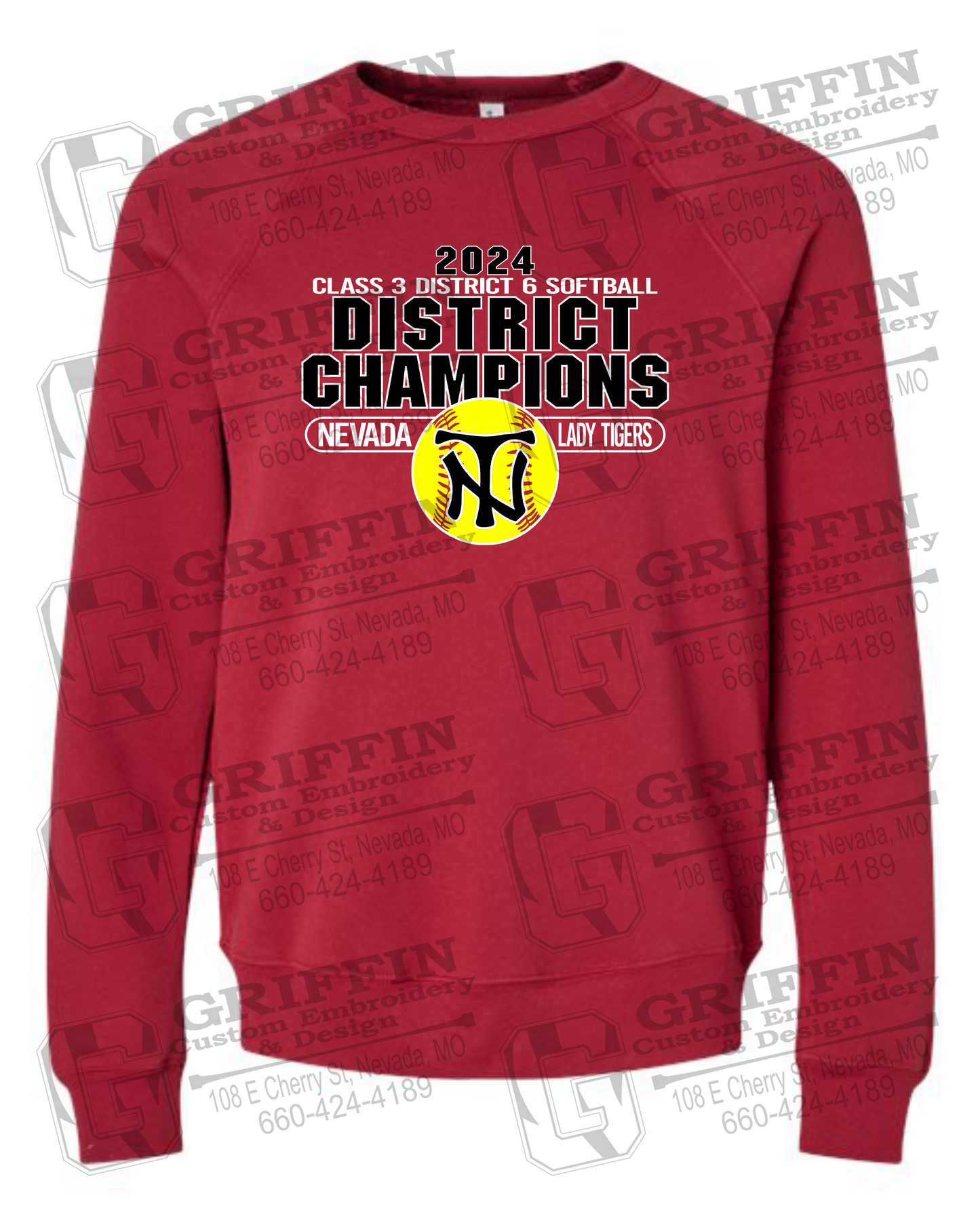 Sponge Fleece Sweatshirt - Softball 2024 District Champions - Nevada Tigers 25-P